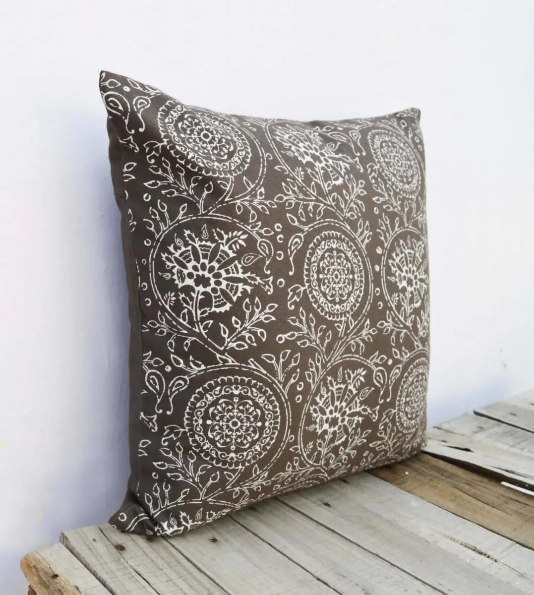 Brown throw pillow cover, Kalamkari print, Indian ethnic, cotton pillow, sizes available.