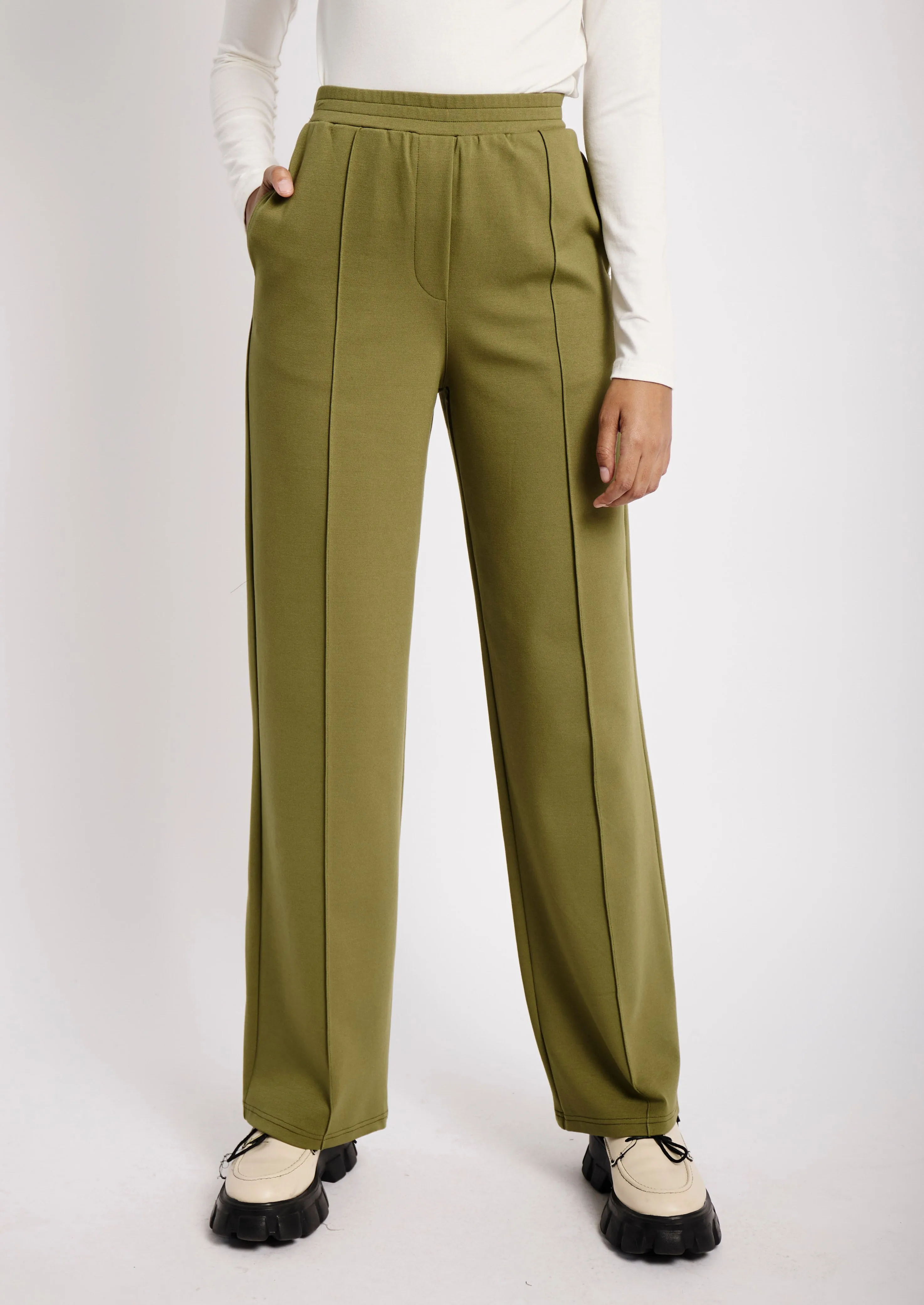 Casual Tailored Ponti Pants in Olive