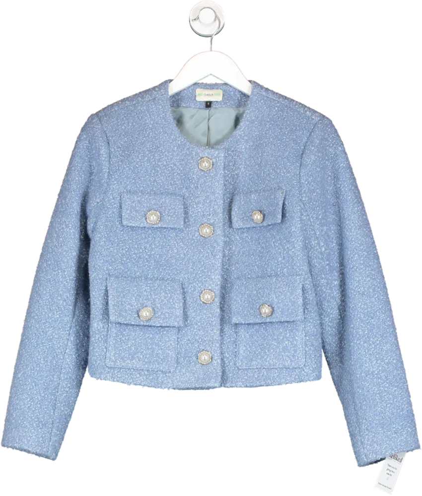 choux Blue Wool Blend Pearl Button Embellished Jacket UK S