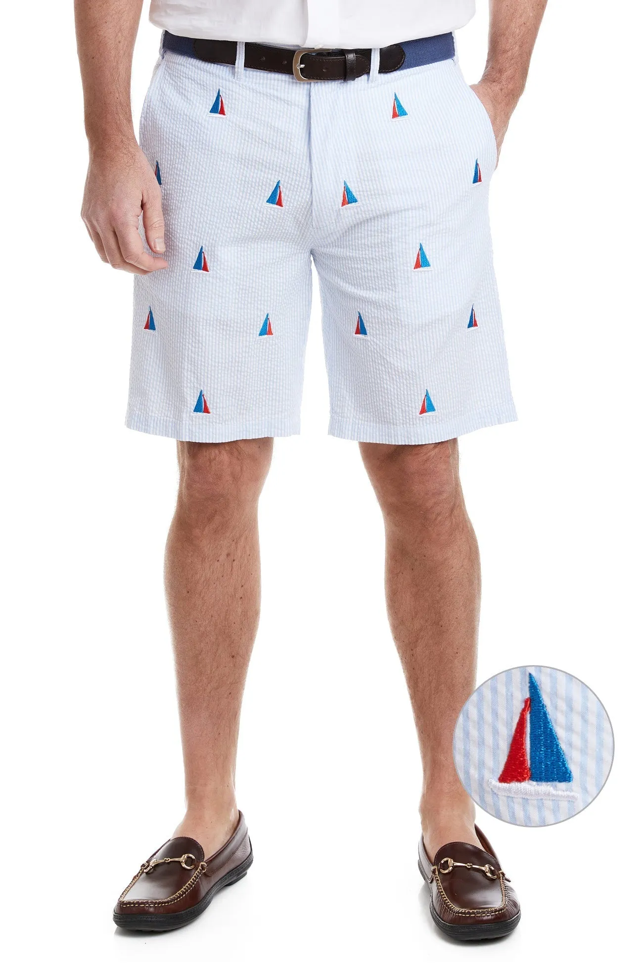 Cisco Short Blue Seersucker with Sailboat Americana