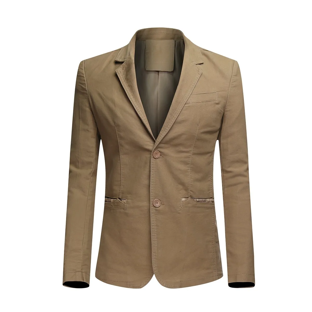 Cotton Khaki Jacket Two-Button Casual Blazer