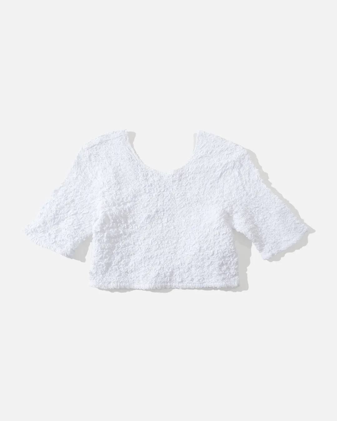 Cotton Poplin O-neck Cropped Smock Top - Bright White