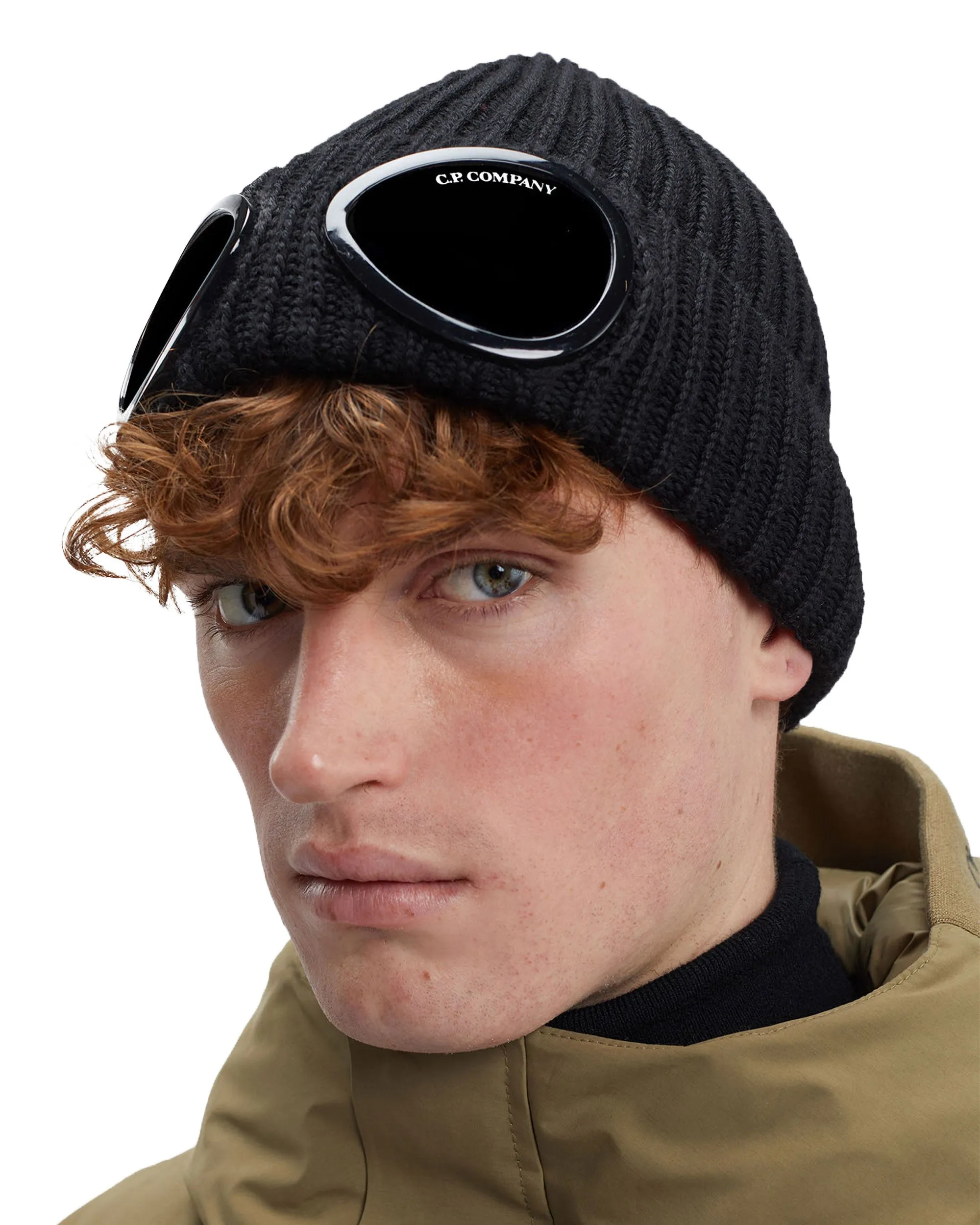 CP Company Extrafine Merino Wool Goggle Beanie Nero