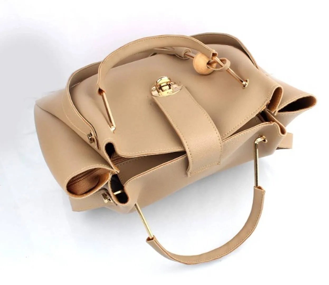 Cream Combo of Handbag with sling bag and golden chain bag