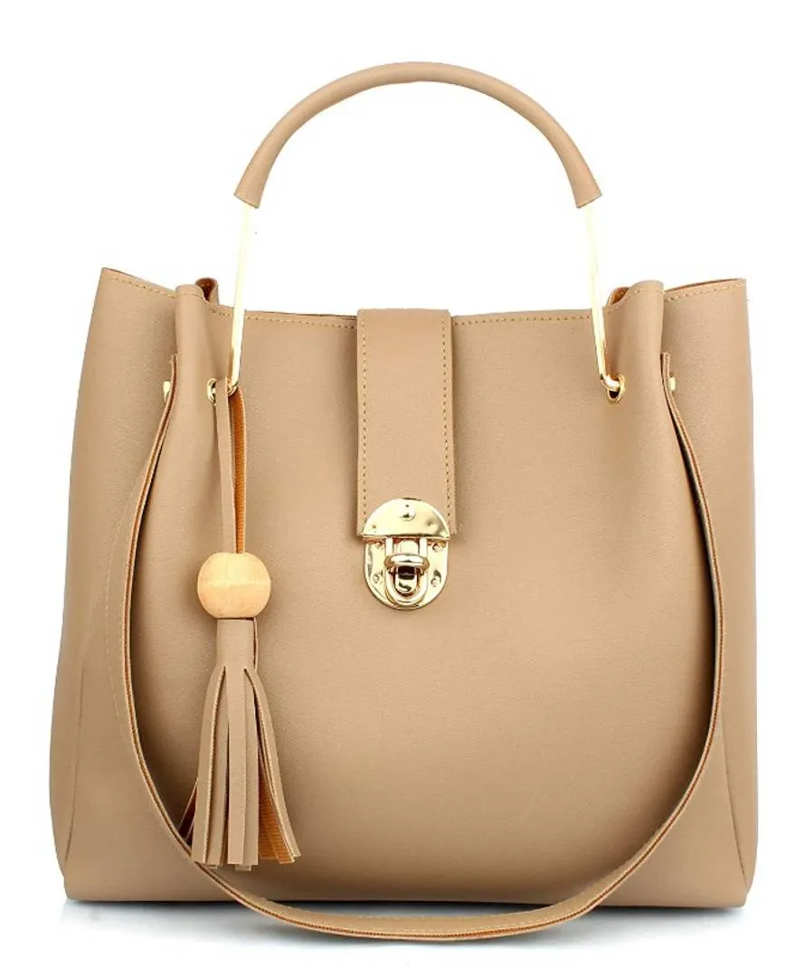 Cream Combo of Handbag with sling bag and golden chain bag