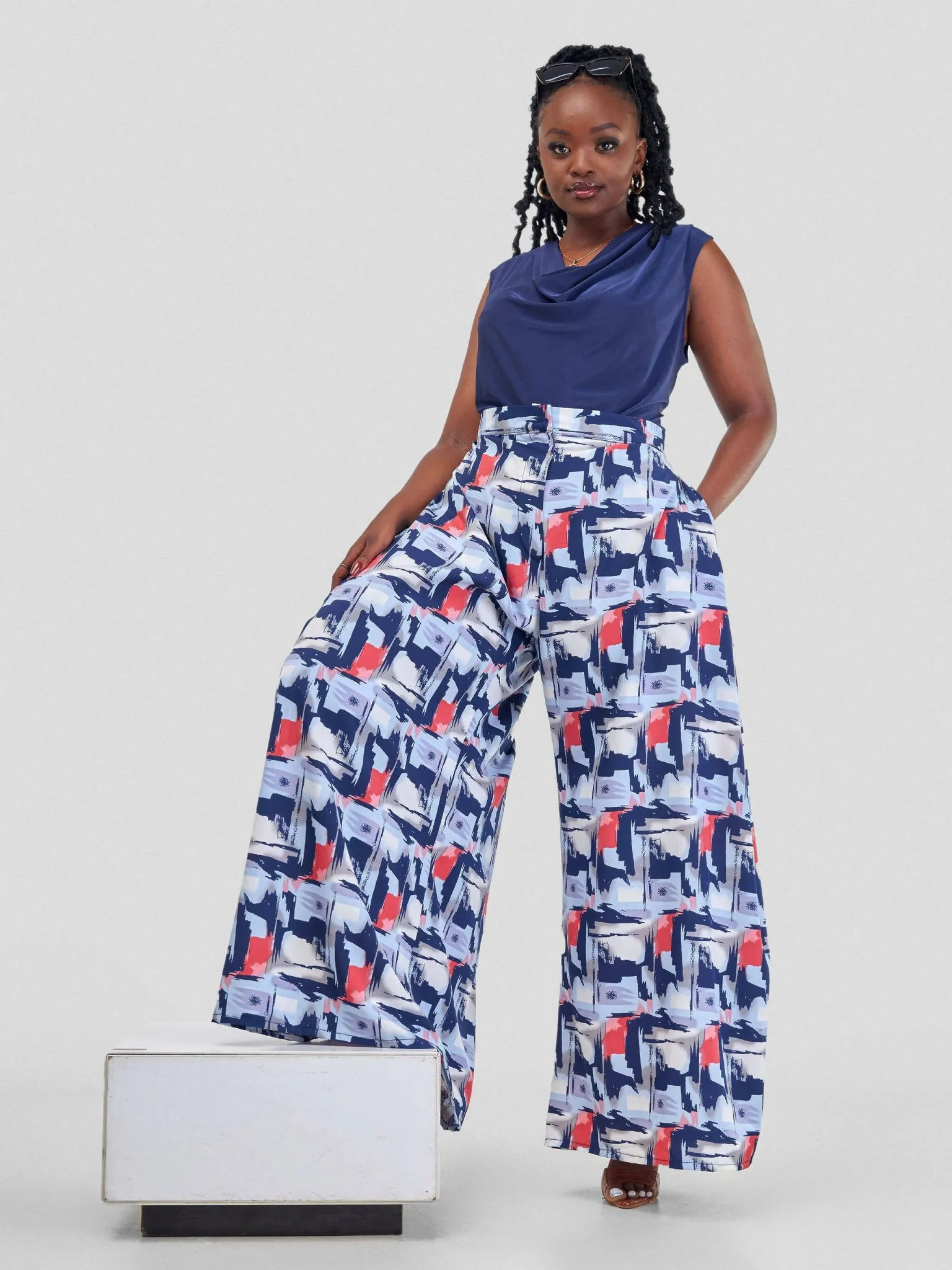 Curves BD Kipepeo Pants - Navy Blue / Red Print