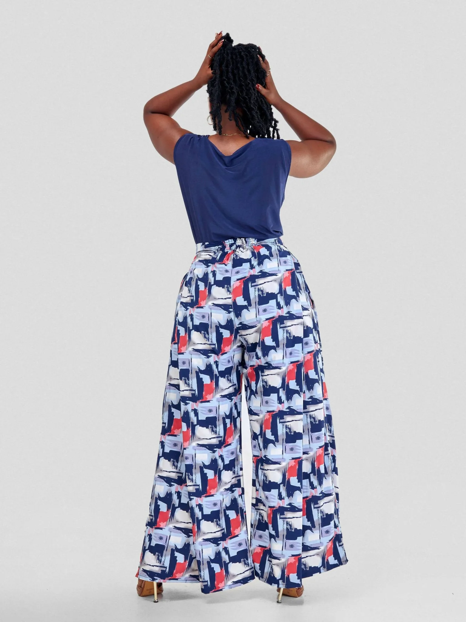 Curves BD Kipepeo Pants - Navy Blue / Red Print