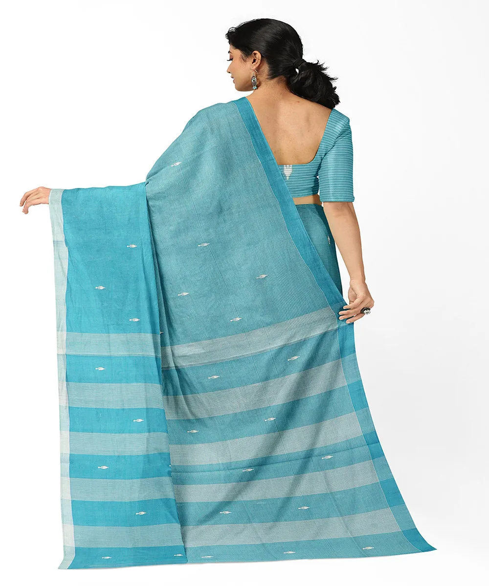 Cyan blue butta handwoven rajahmundry cotton saree