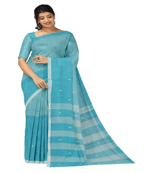 Cyan blue butta handwoven rajahmundry cotton saree