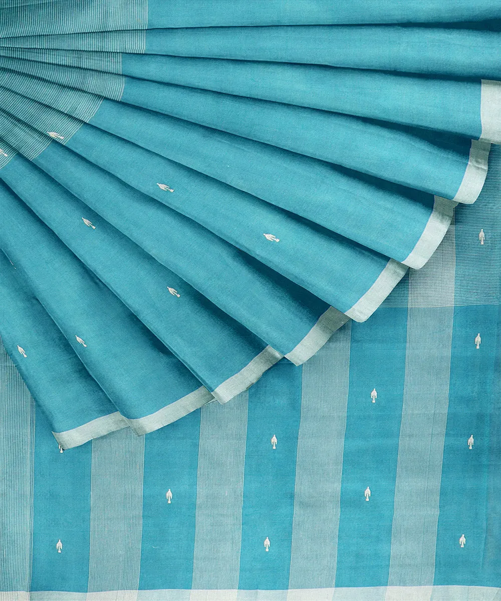 Cyan blue butta handwoven rajahmundry cotton saree