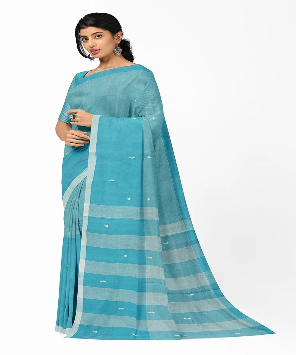 Cyan blue butta handwoven rajahmundry cotton saree