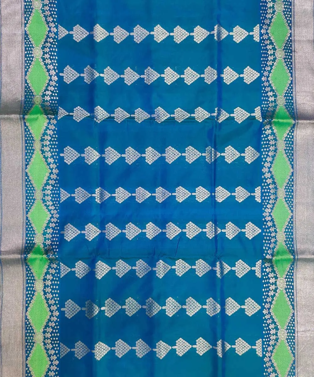 Cyan blue dark green silk handloom venkatagiri saree