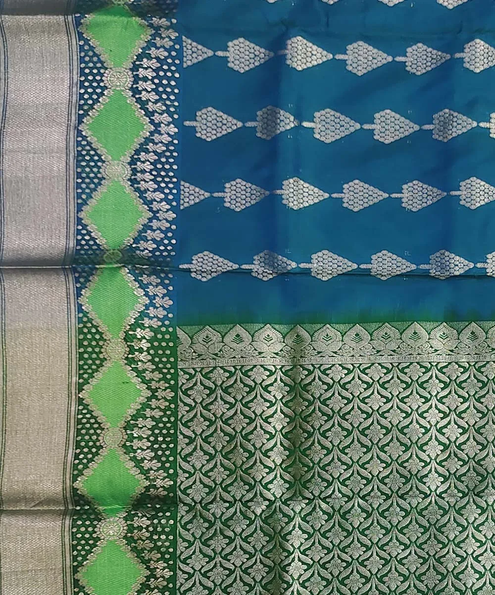 Cyan blue dark green silk handloom venkatagiri saree