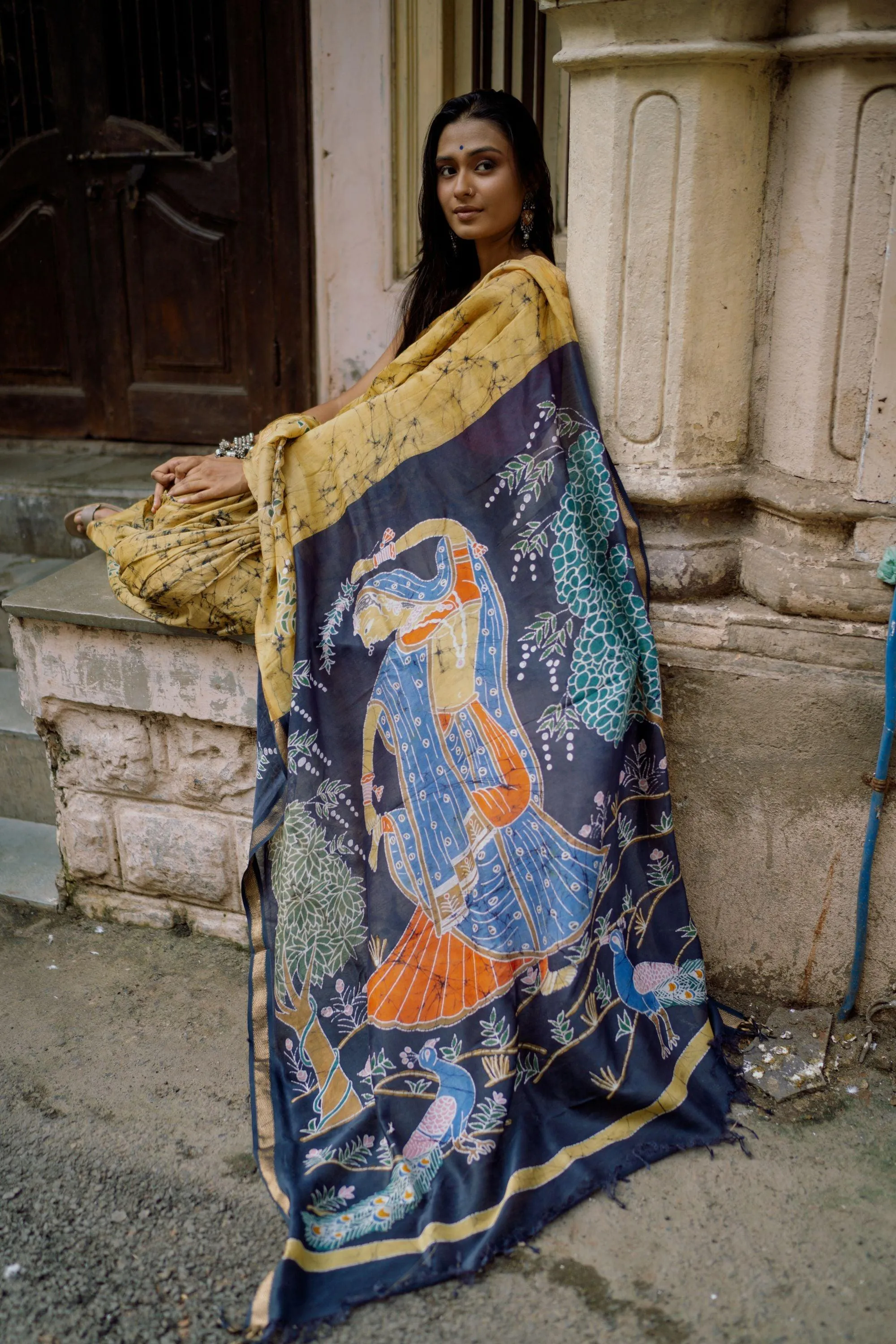 Dancing Ragini  Narmada Batik silk cotton handcrafed saree