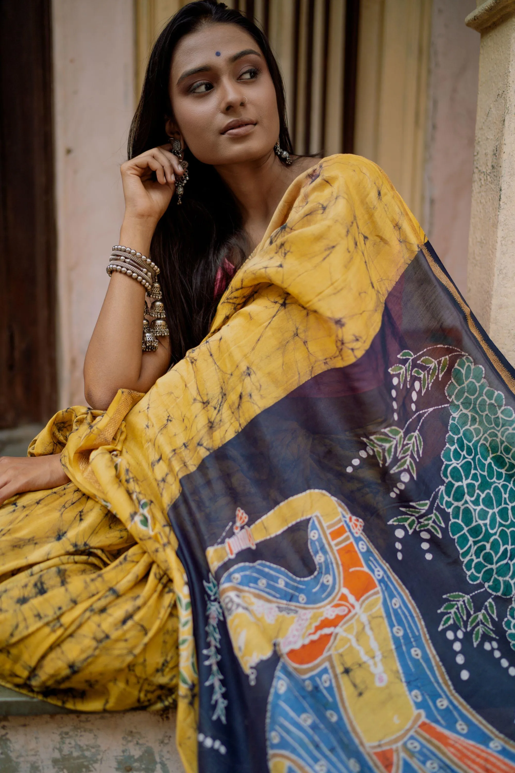 Dancing Ragini  Narmada Batik silk cotton handcrafed saree