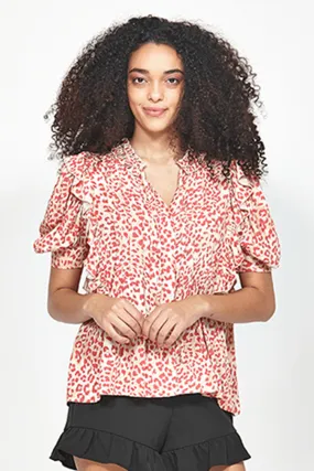 Deal V Neck SS Tangerine Floral SS Blouse