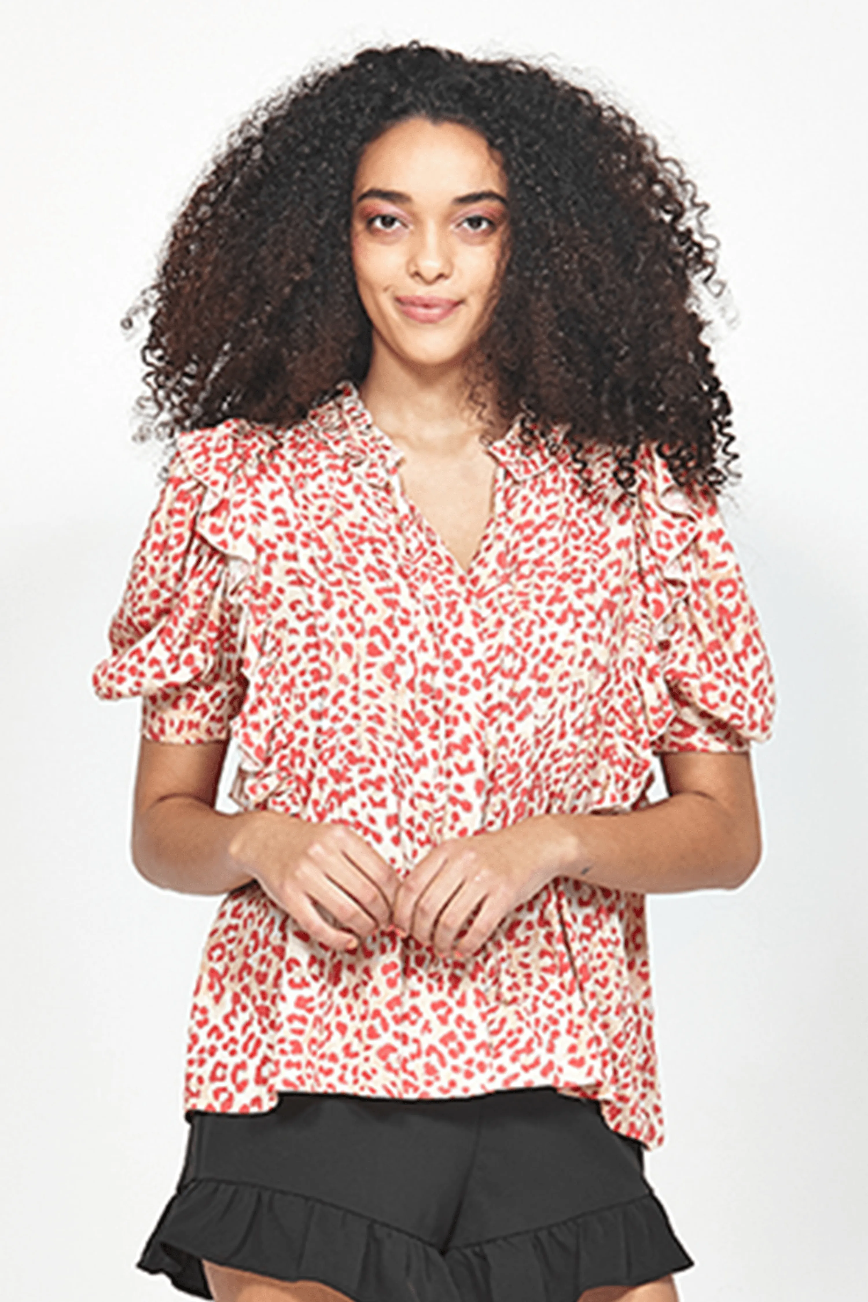 Deal V Neck SS Tangerine Floral SS Blouse