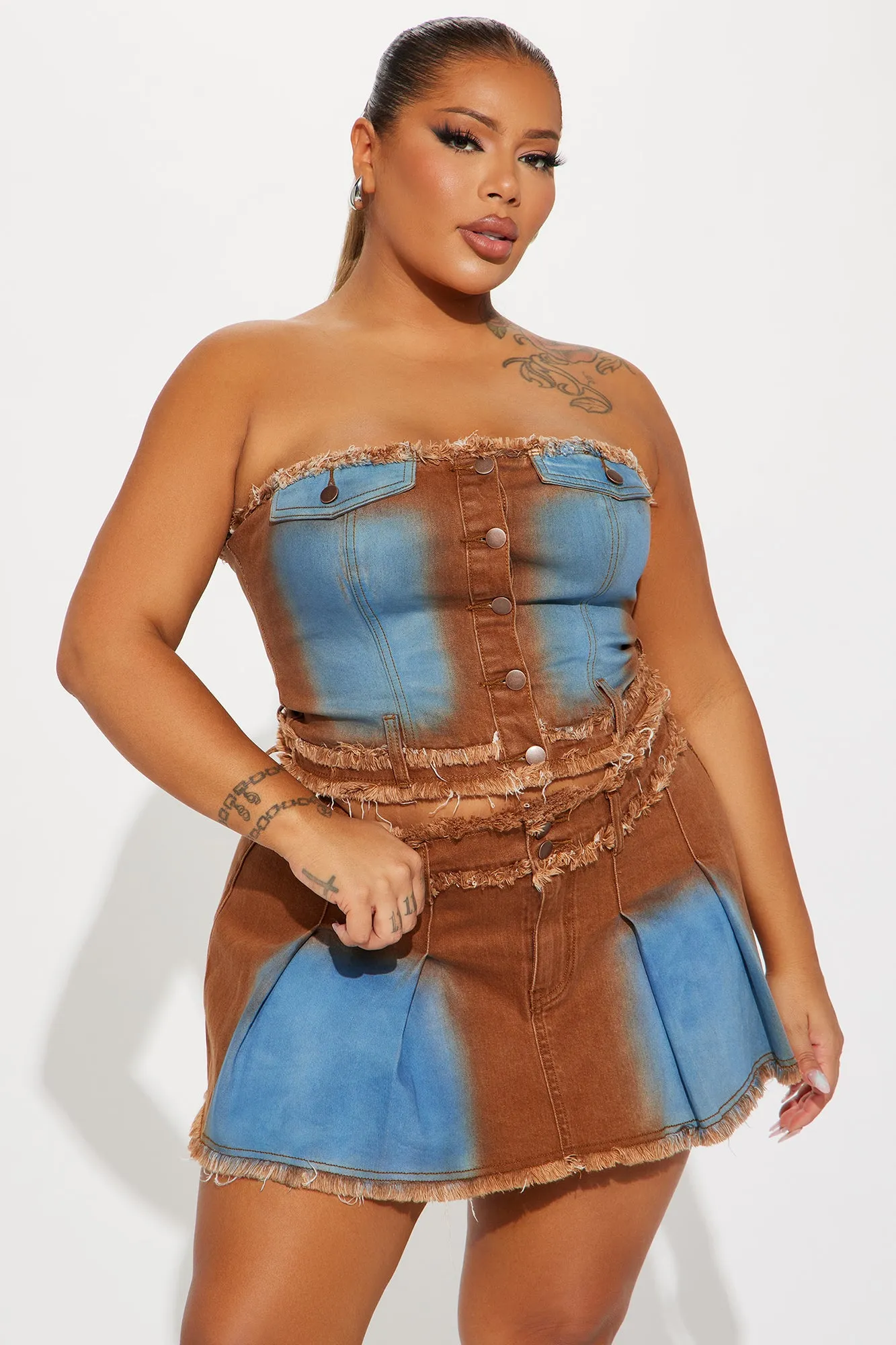 Doin' Time Denim Skirt Set - Blue/combo