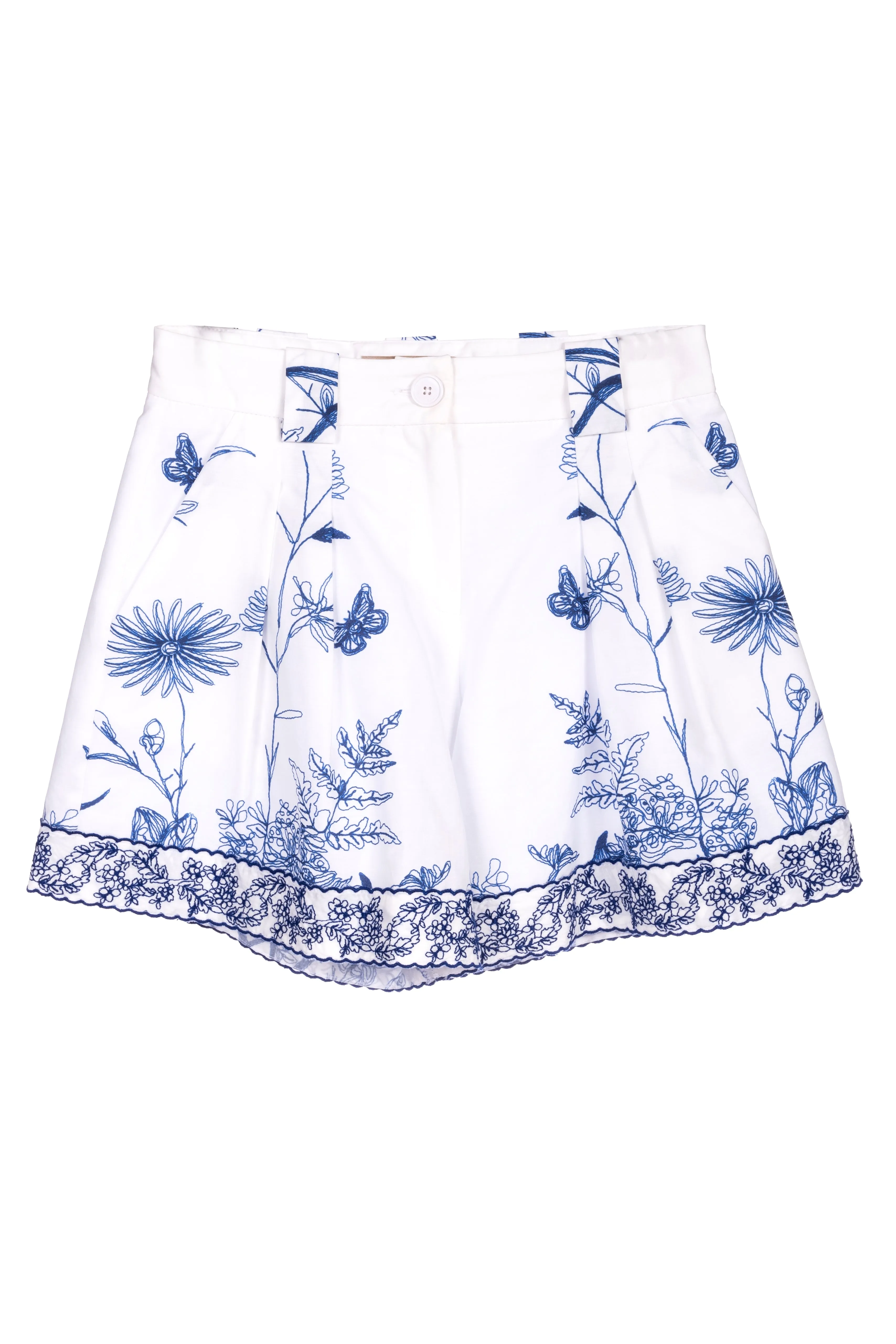 ELIE SAAB White Floral Embroidered Cotton Shorts