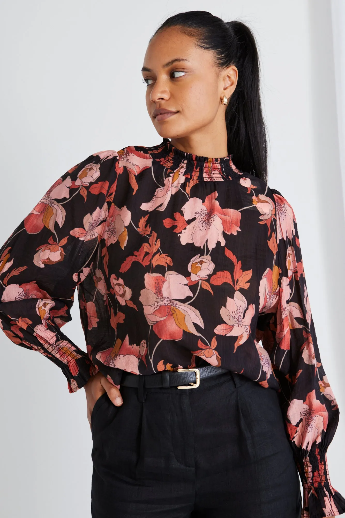 Emphatic Blush Floral High Neck LS Top