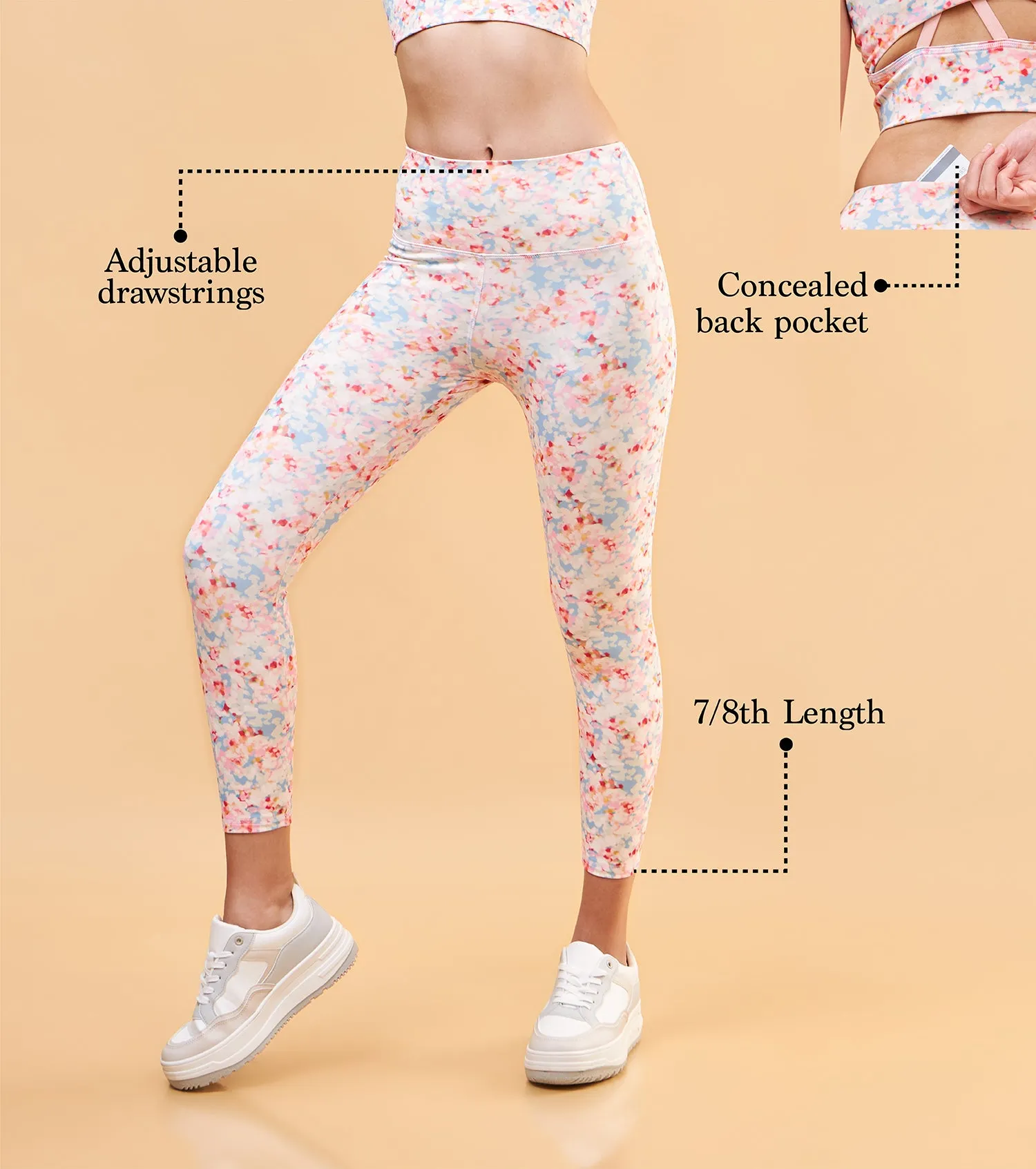 Enamor A607 Printed Legging - High-Waisted 7/8 Length Dry Fit Leggings with Stylish Prints