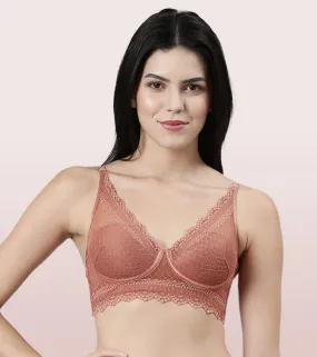 Enamor Pure Ease F125 Longline Comfort Lace Bra for Women - Padded, Wirefree and High Coverage