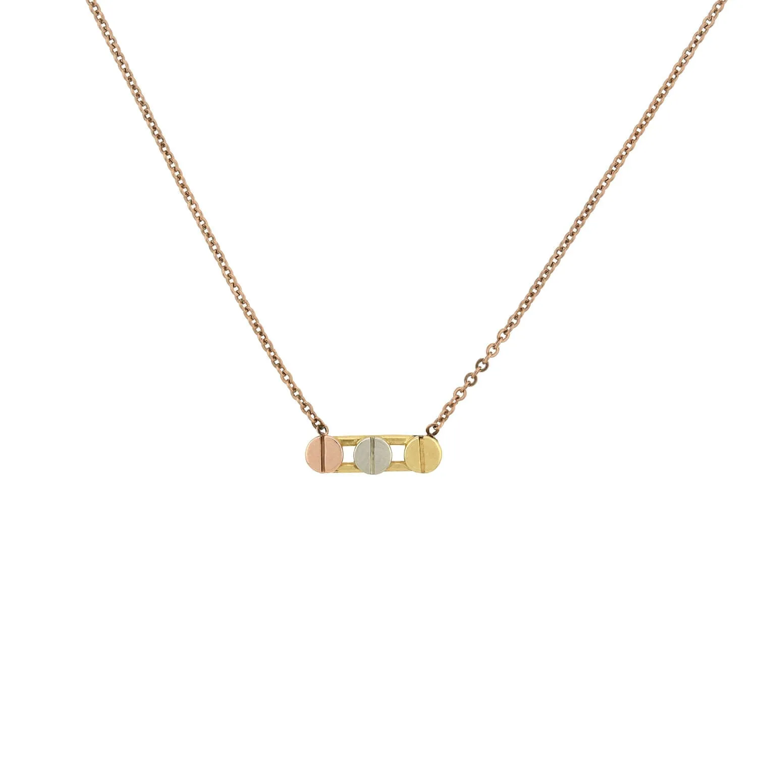 Estate 14kt Tricolor Gold Screw Head Motif Pendant Necklace 16.25"