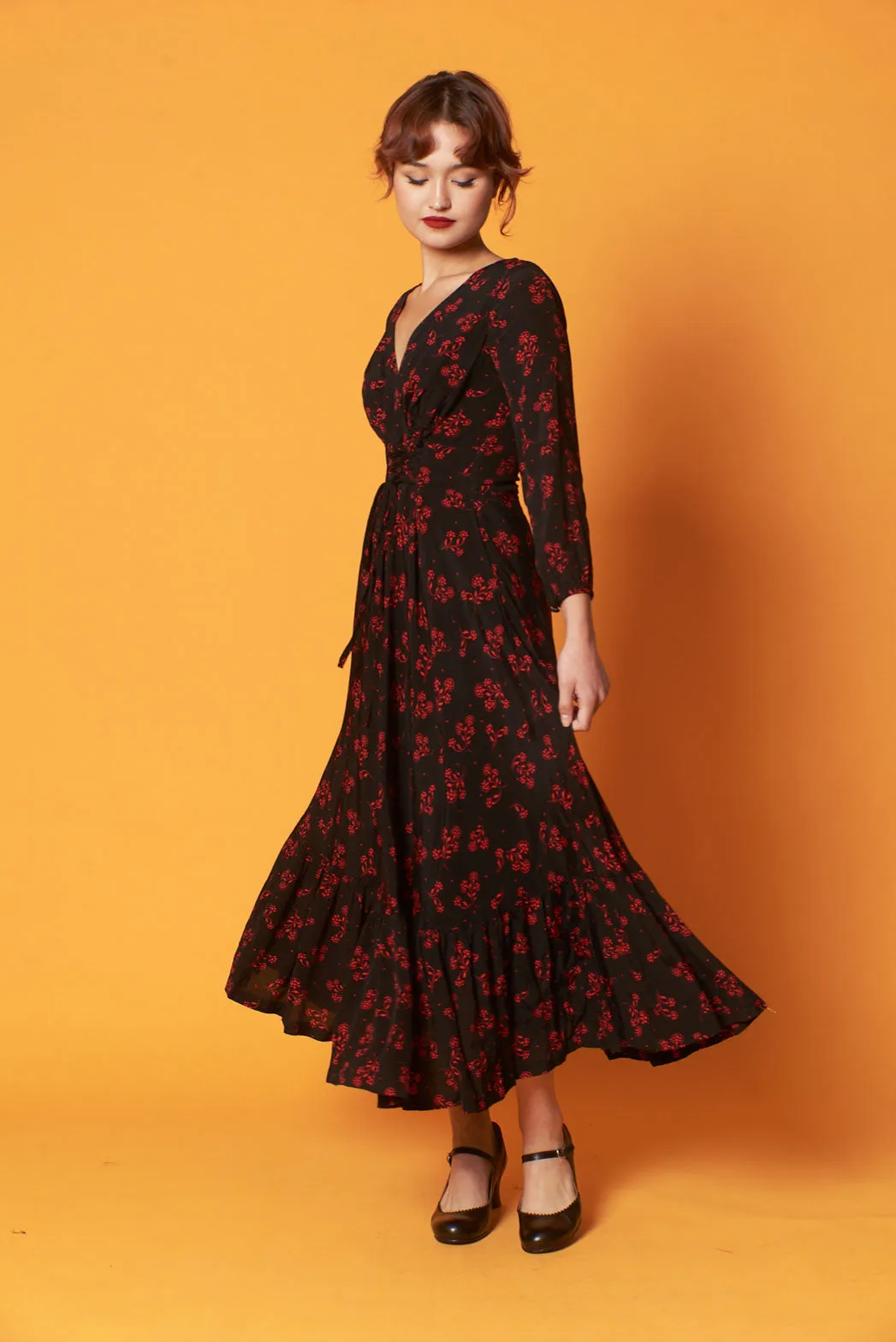 Fiorella Black & Red Long Sleeve Dress