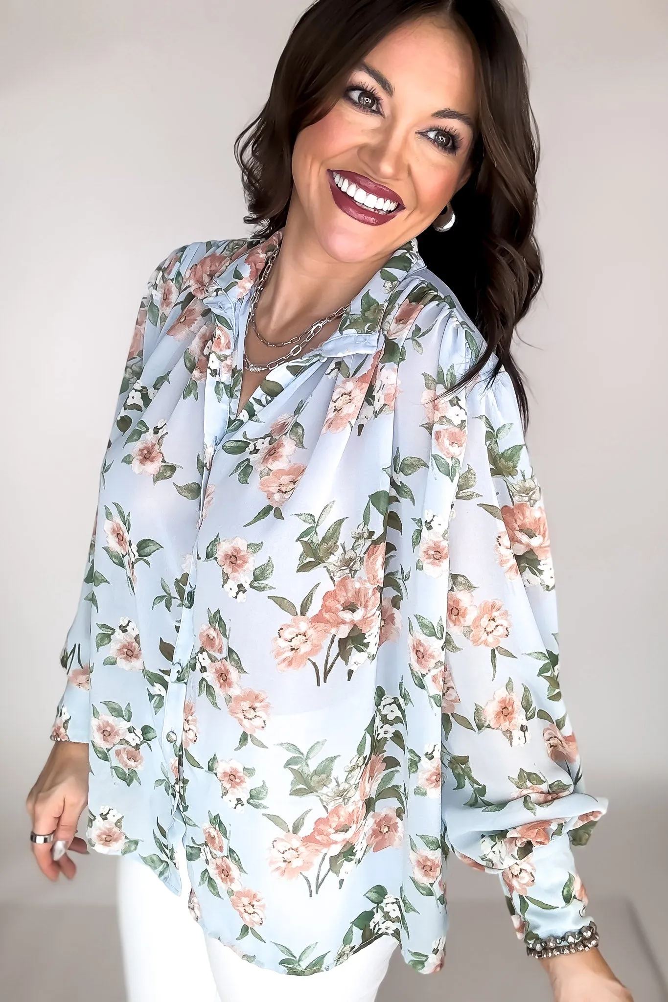 Floral Ice Blue Blouse Top