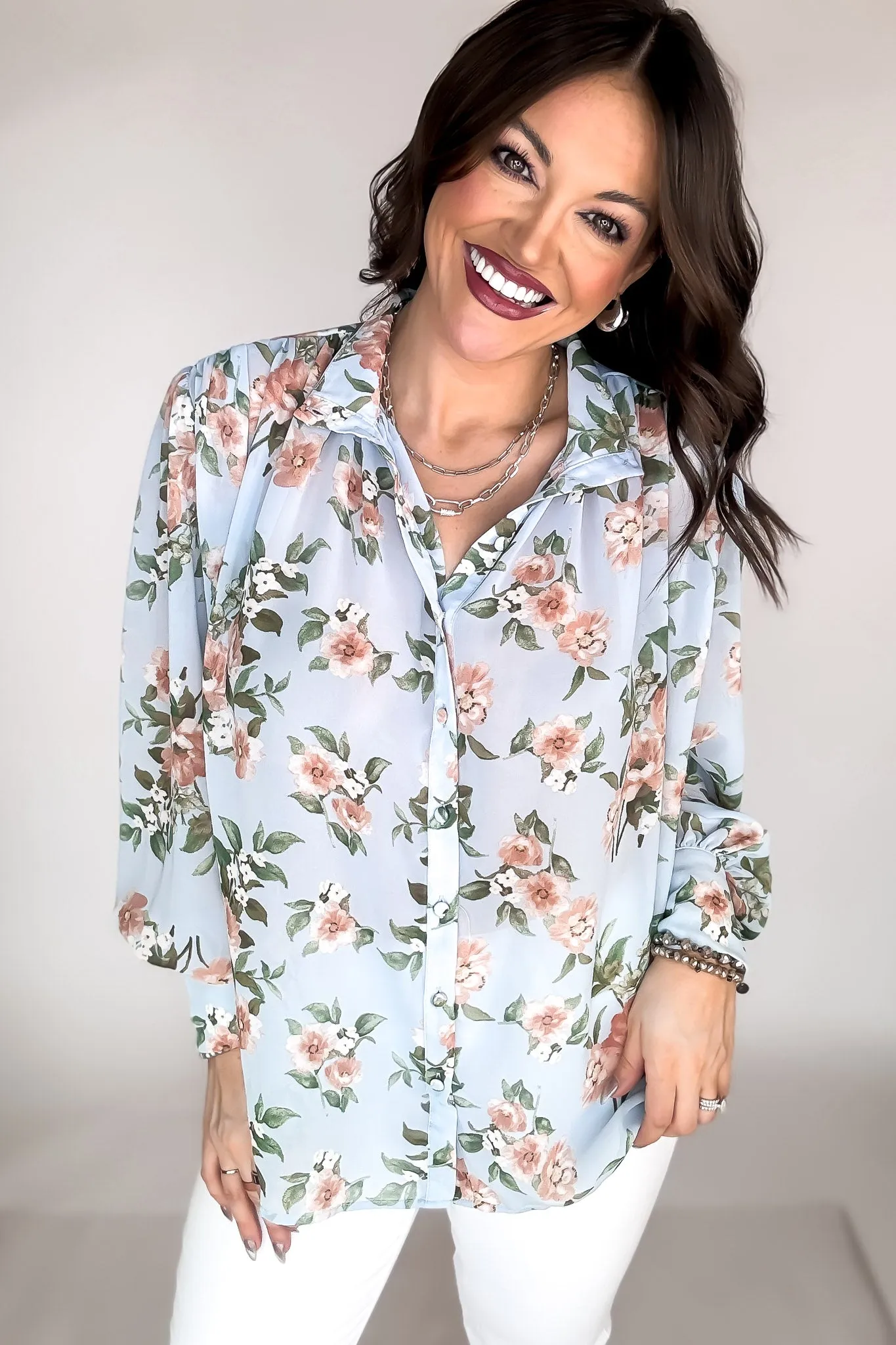 Floral Ice Blue Blouse Top