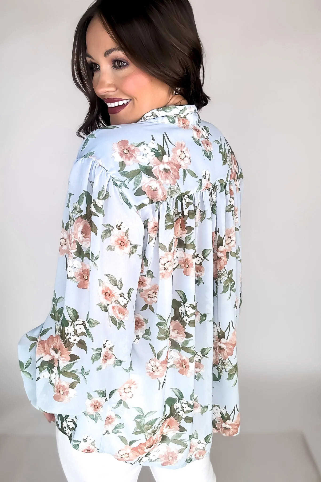 Floral Ice Blue Blouse Top