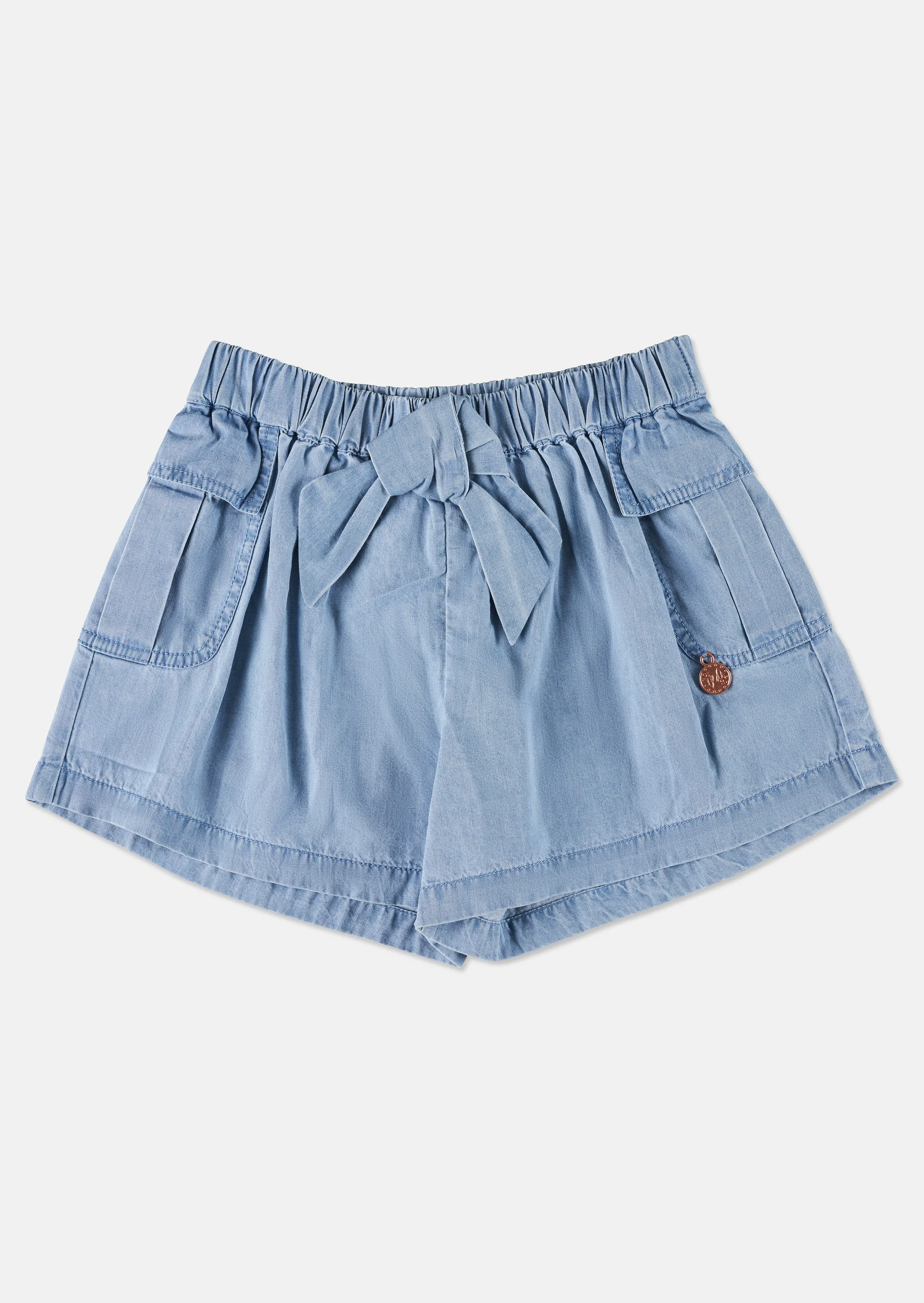 Girls Pleated Woven Blue Shorts