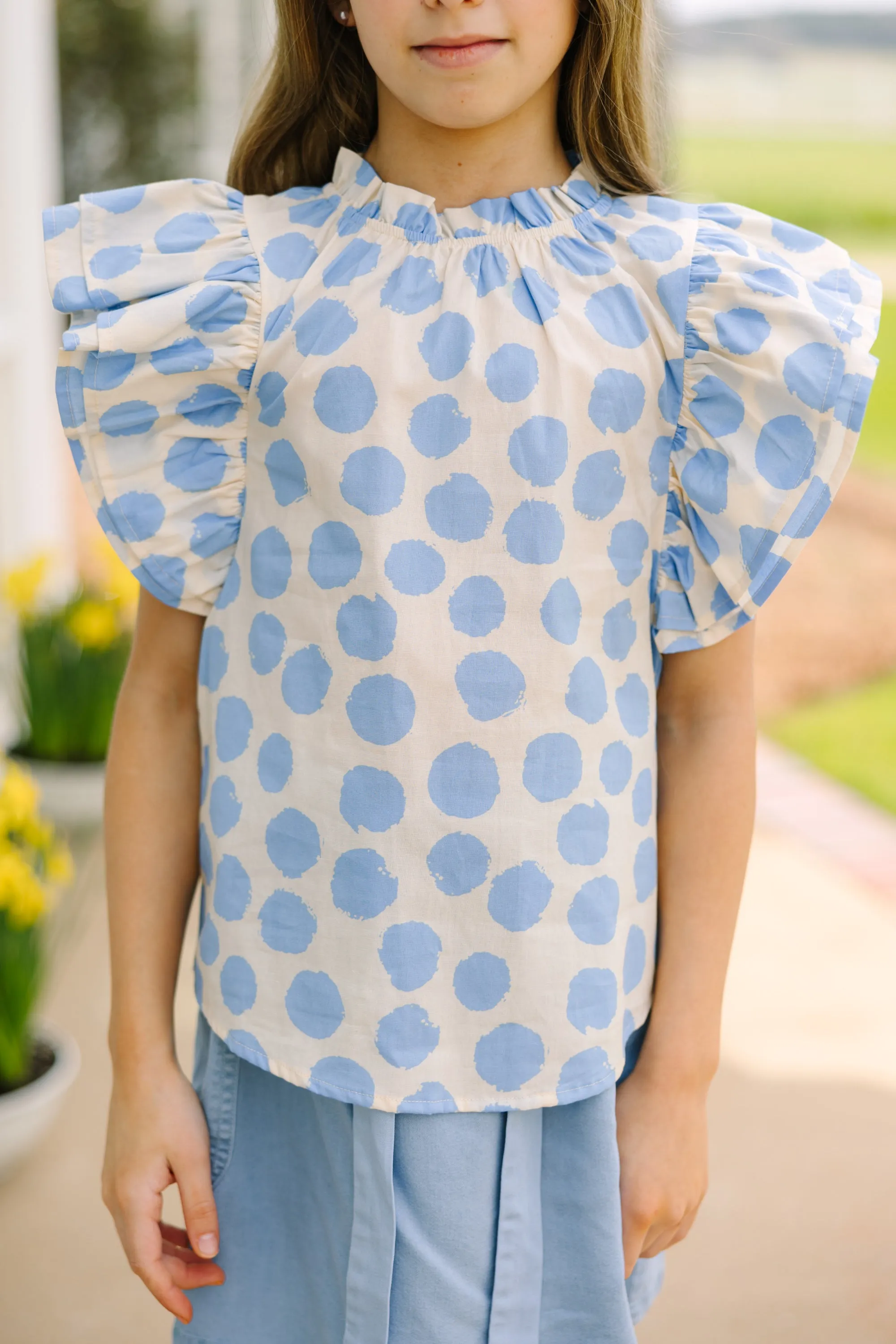 Girls: True Self Blue Polka Dot Ruffled Blouse