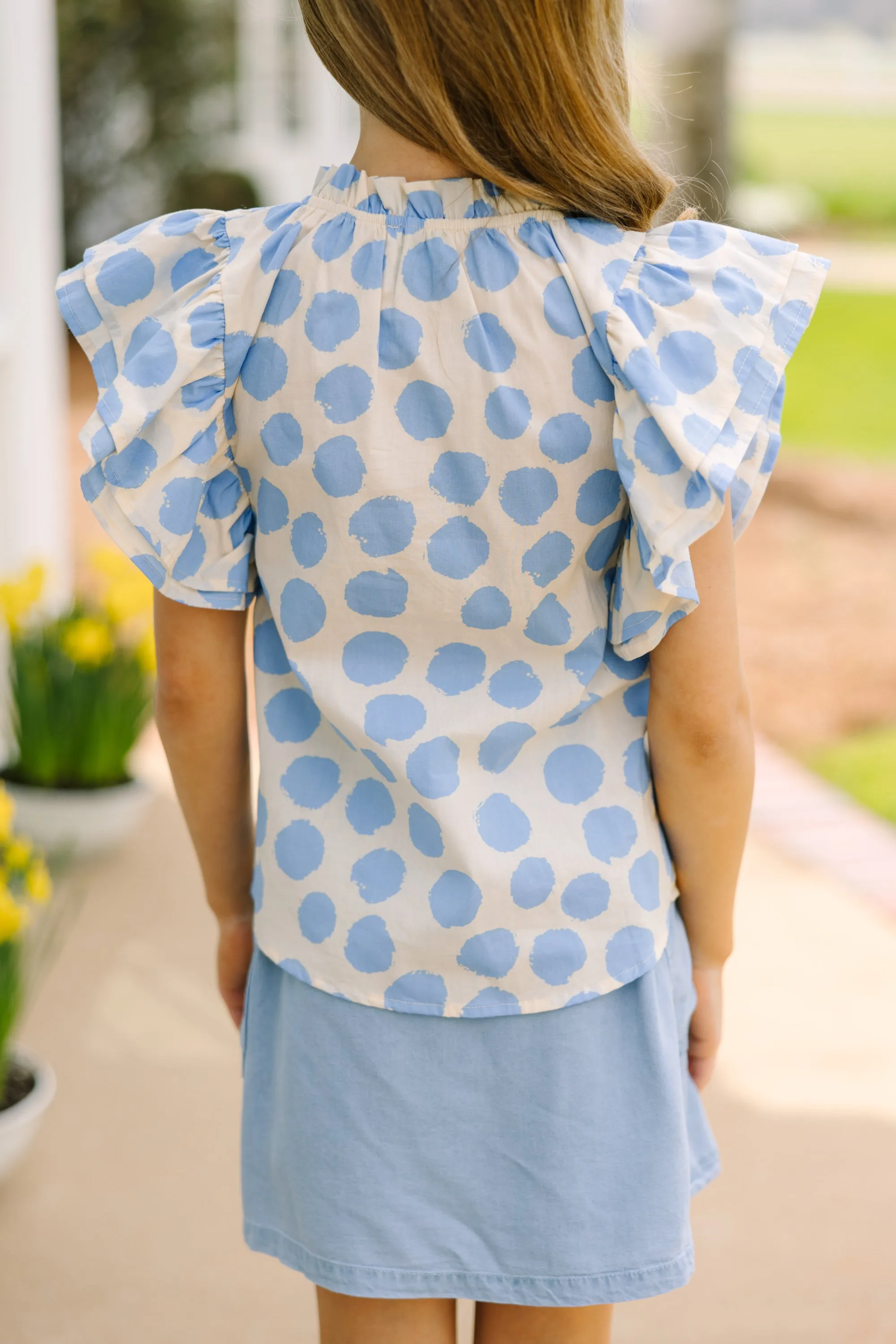 Girls: True Self Blue Polka Dot Ruffled Blouse