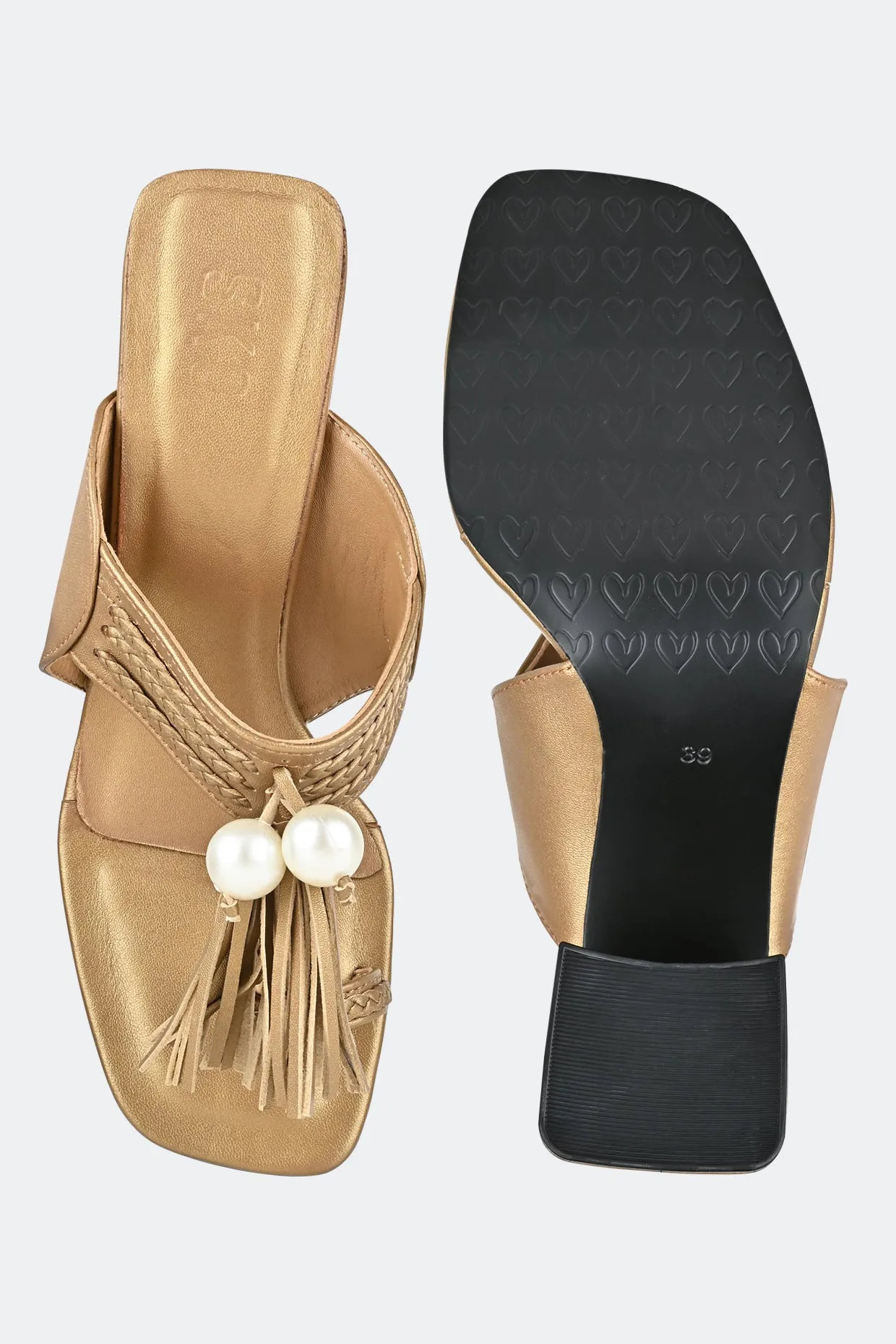 Gold Kolhapuri Heel For Women