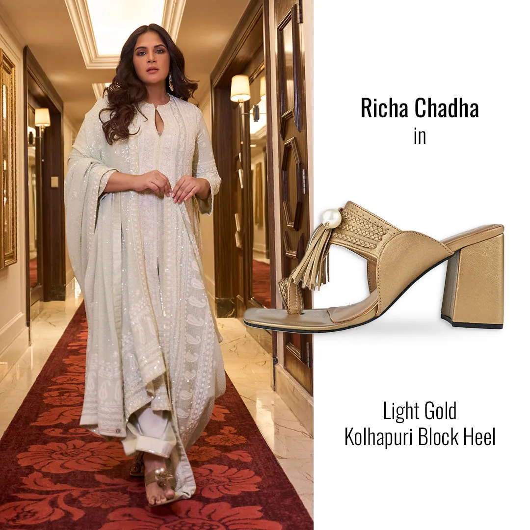 Gold Kolhapuri Heel For Women