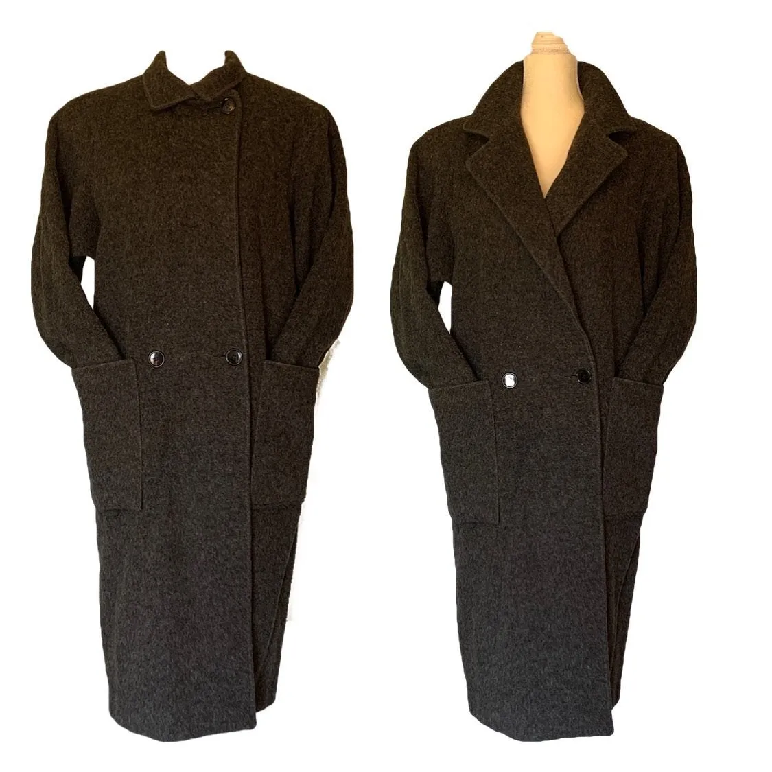 Gray Cashmere Wool Trench Overcoat. Soft and Warm Coat. Oversized 1980s Style.