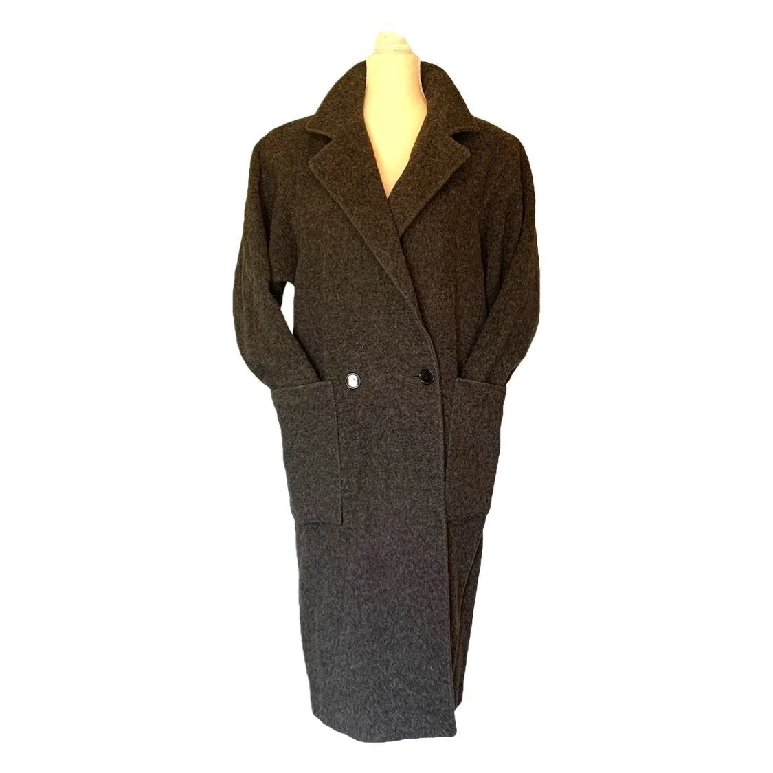 Gray Cashmere Wool Trench Overcoat. Soft and Warm Coat. Oversized 1980s Style.