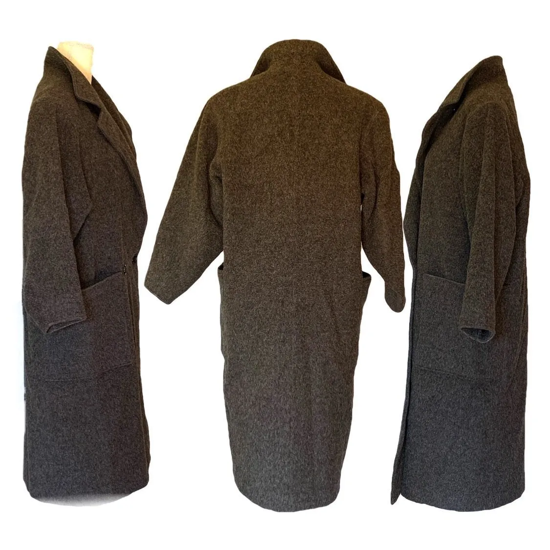 Gray Cashmere Wool Trench Overcoat. Soft and Warm Coat. Oversized 1980s Style.