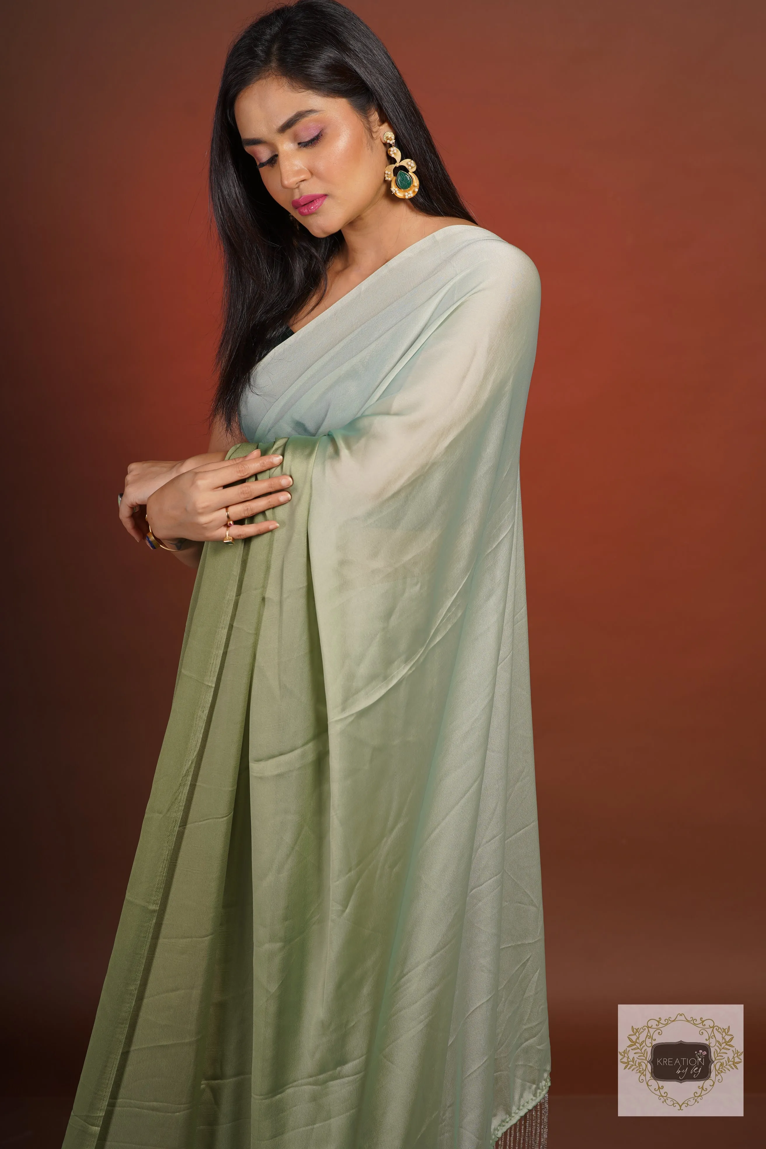 Green Ombré Georgette Silk Saree