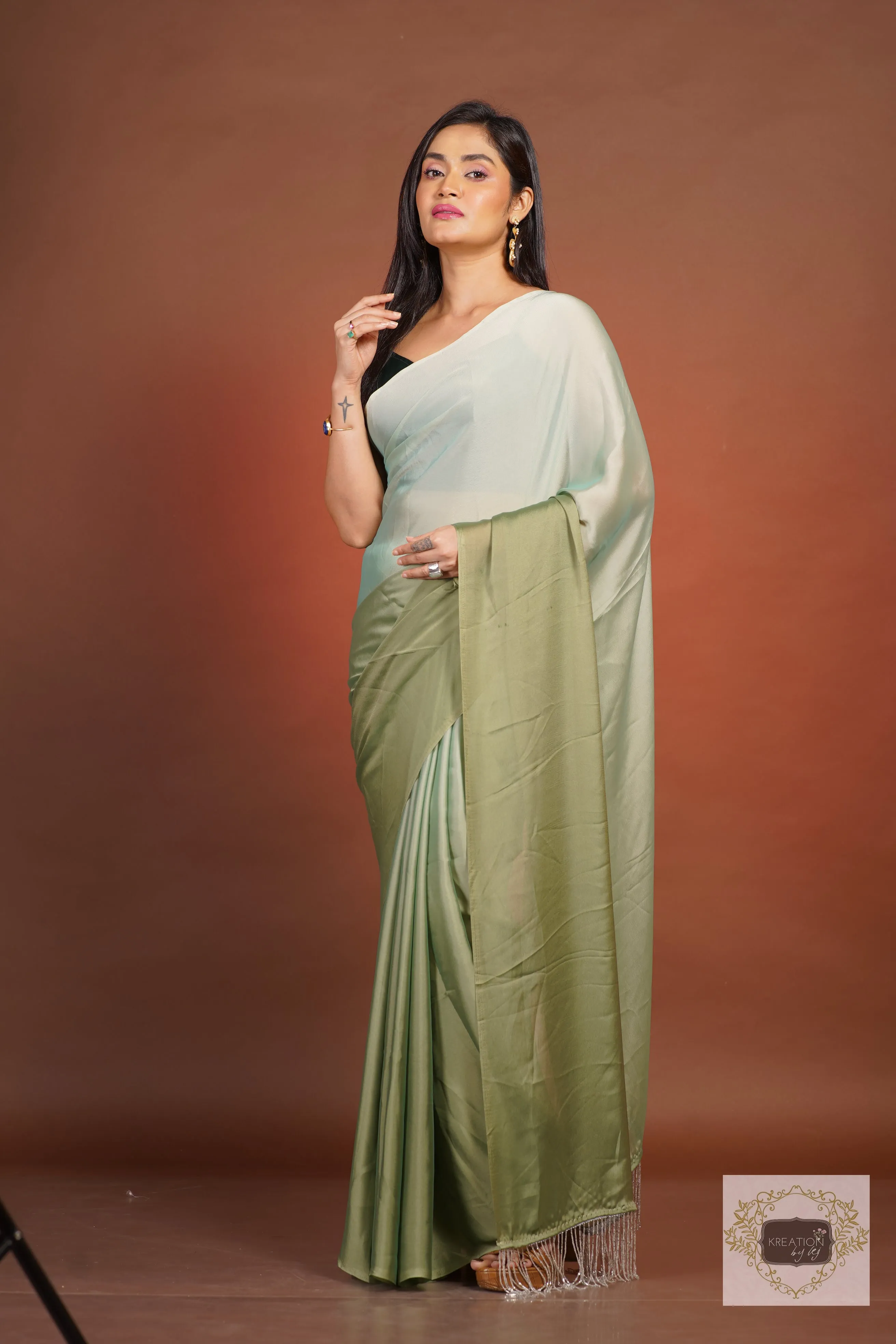 Green Ombré Georgette Silk Saree