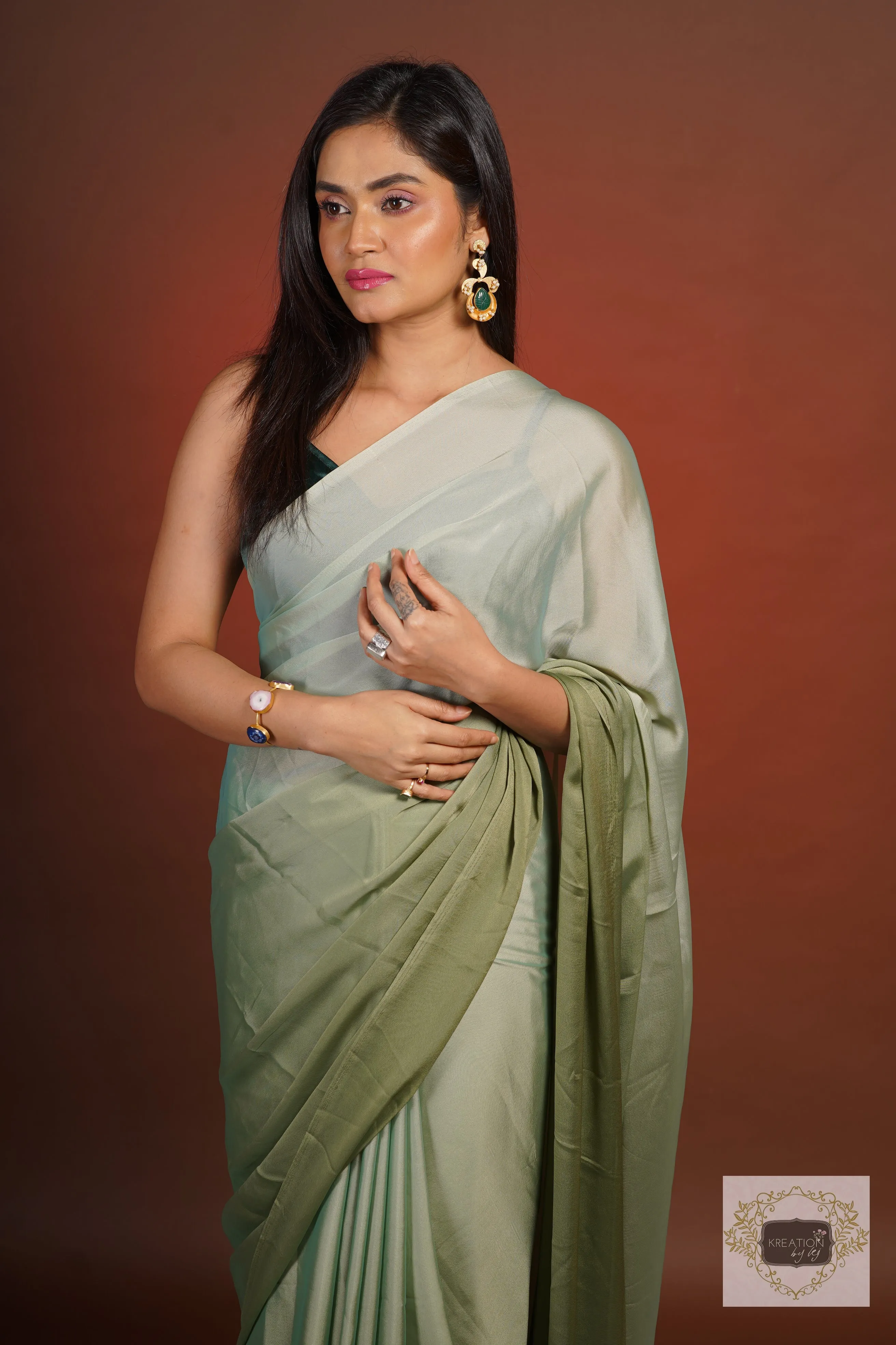 Green Ombré Georgette Silk Saree