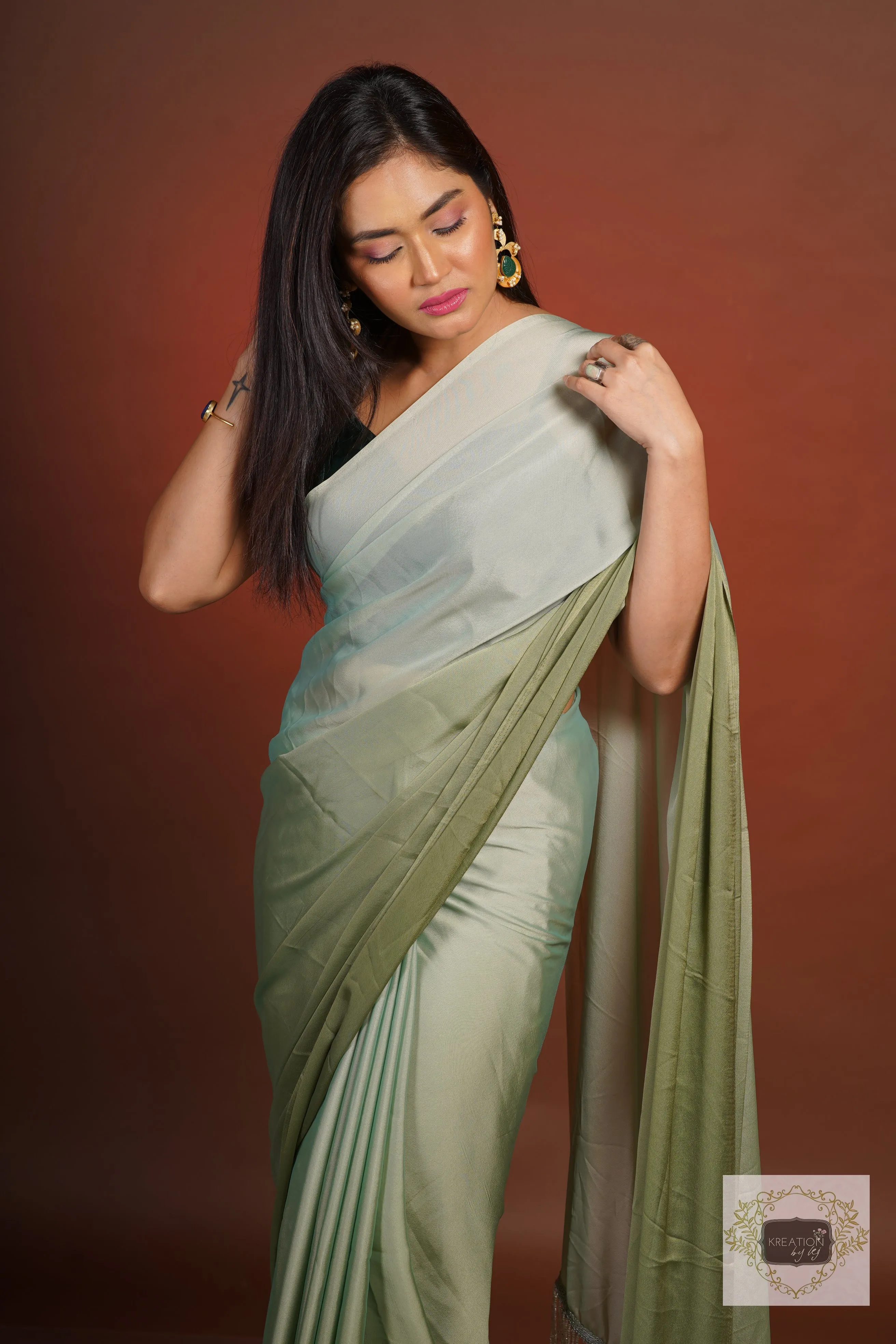 Green Ombré Georgette Silk Saree