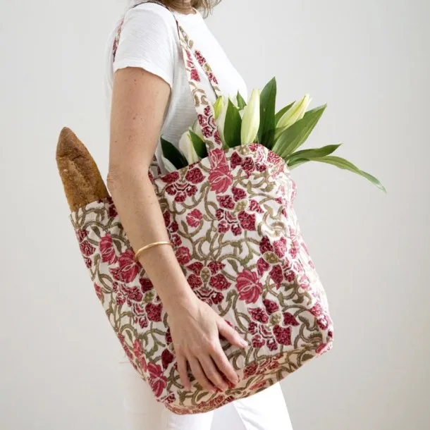 Hand Block Printed Shopper - Wine Trellis