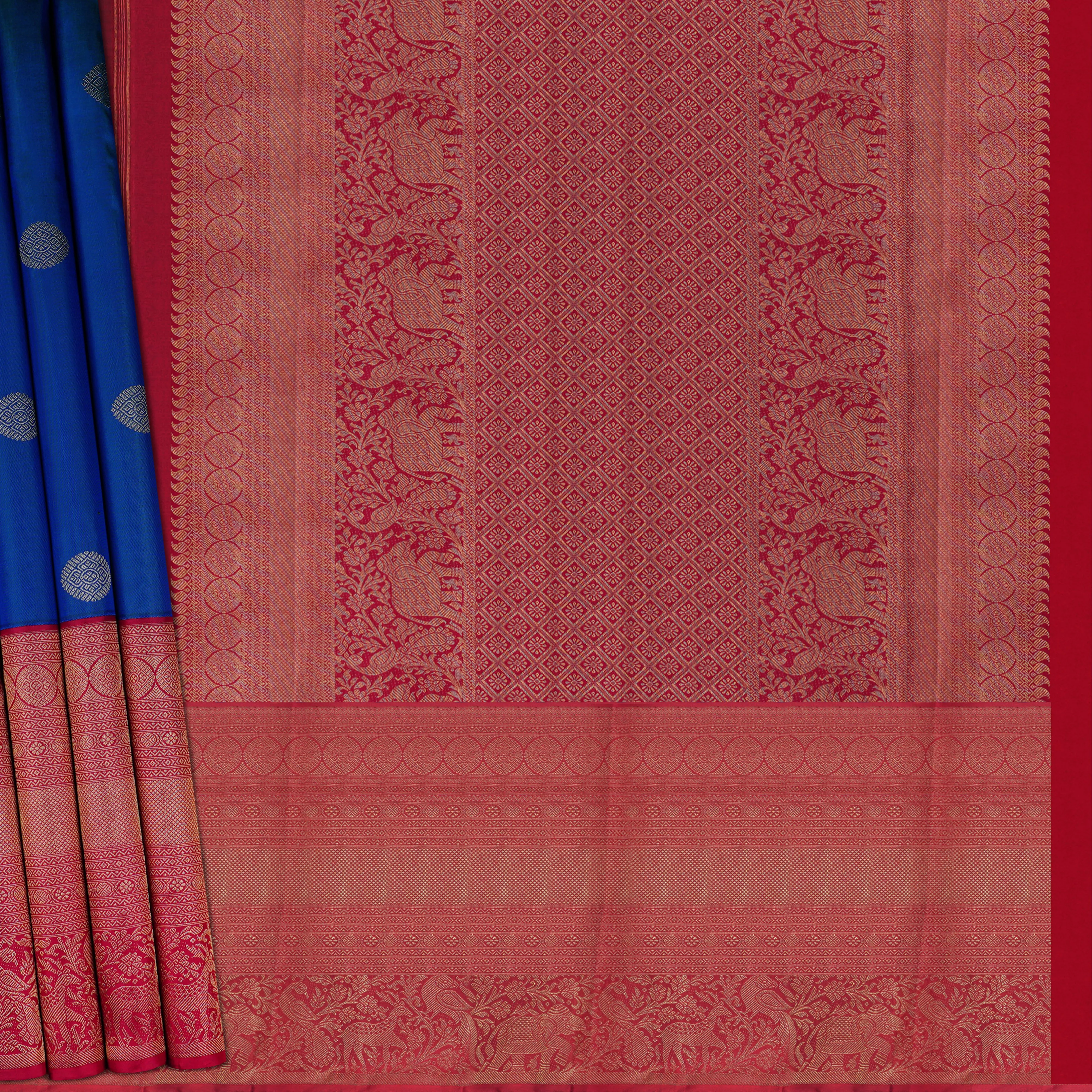 Handwoven Blue with Pink Kanjivaram Silk Saree - 1873T008780DSC