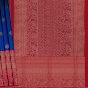 Handwoven Blue with Pink Kanjivaram Silk Saree - 1873T008780DSC