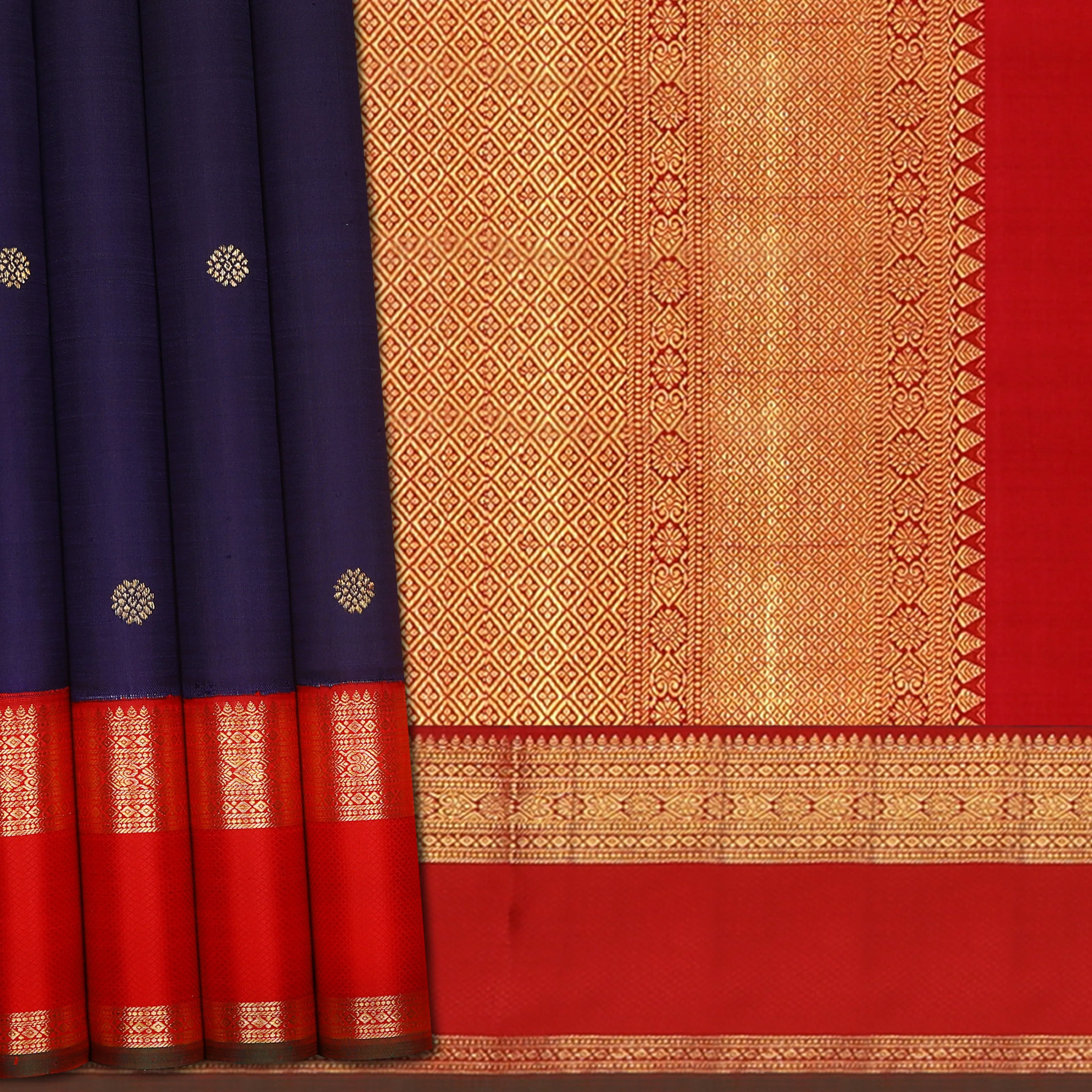 Handwoven Blue with Red Kanjivaram Silk Saree - 1473T005162DSC