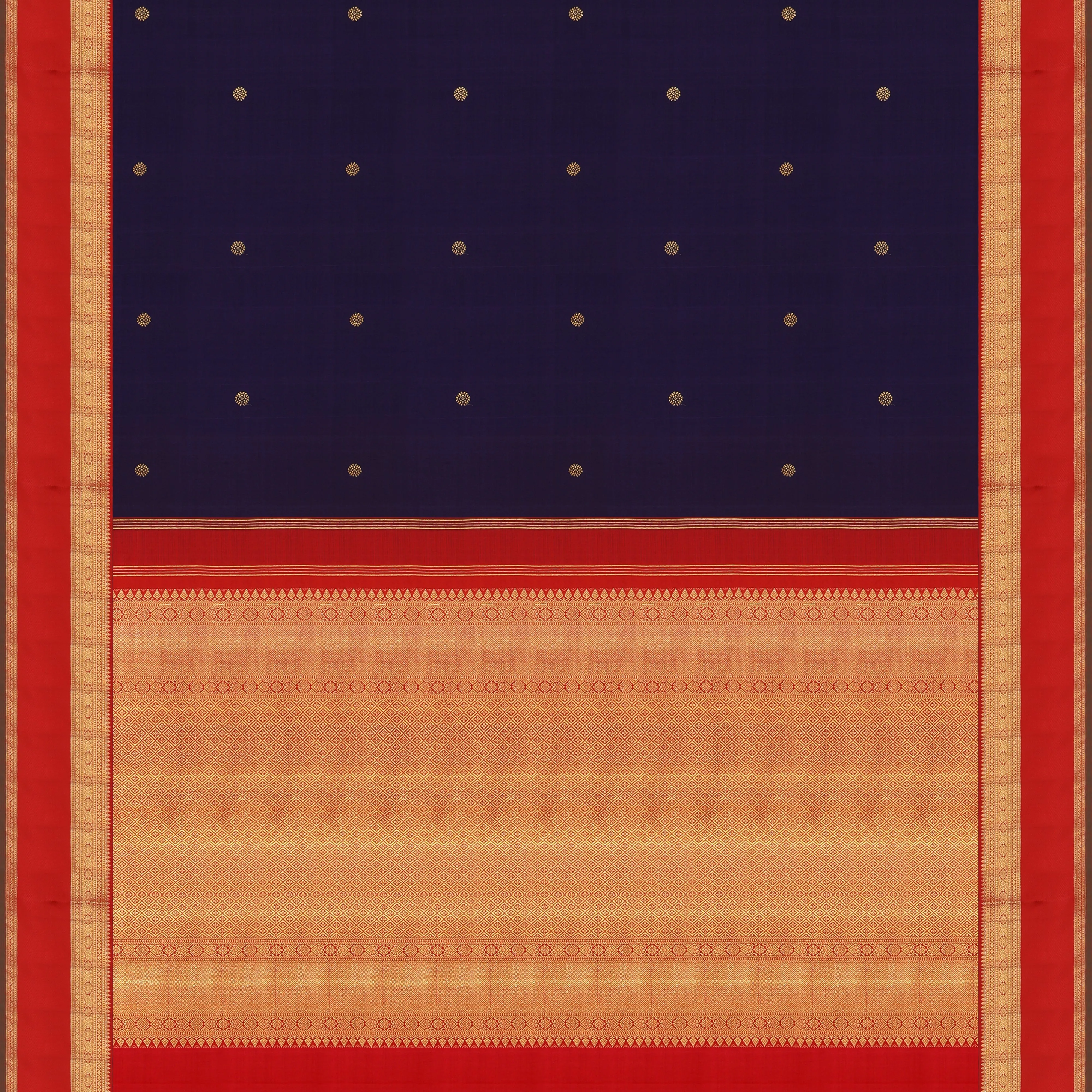 Handwoven Blue with Red Kanjivaram Silk Saree - 1473T005162DSC