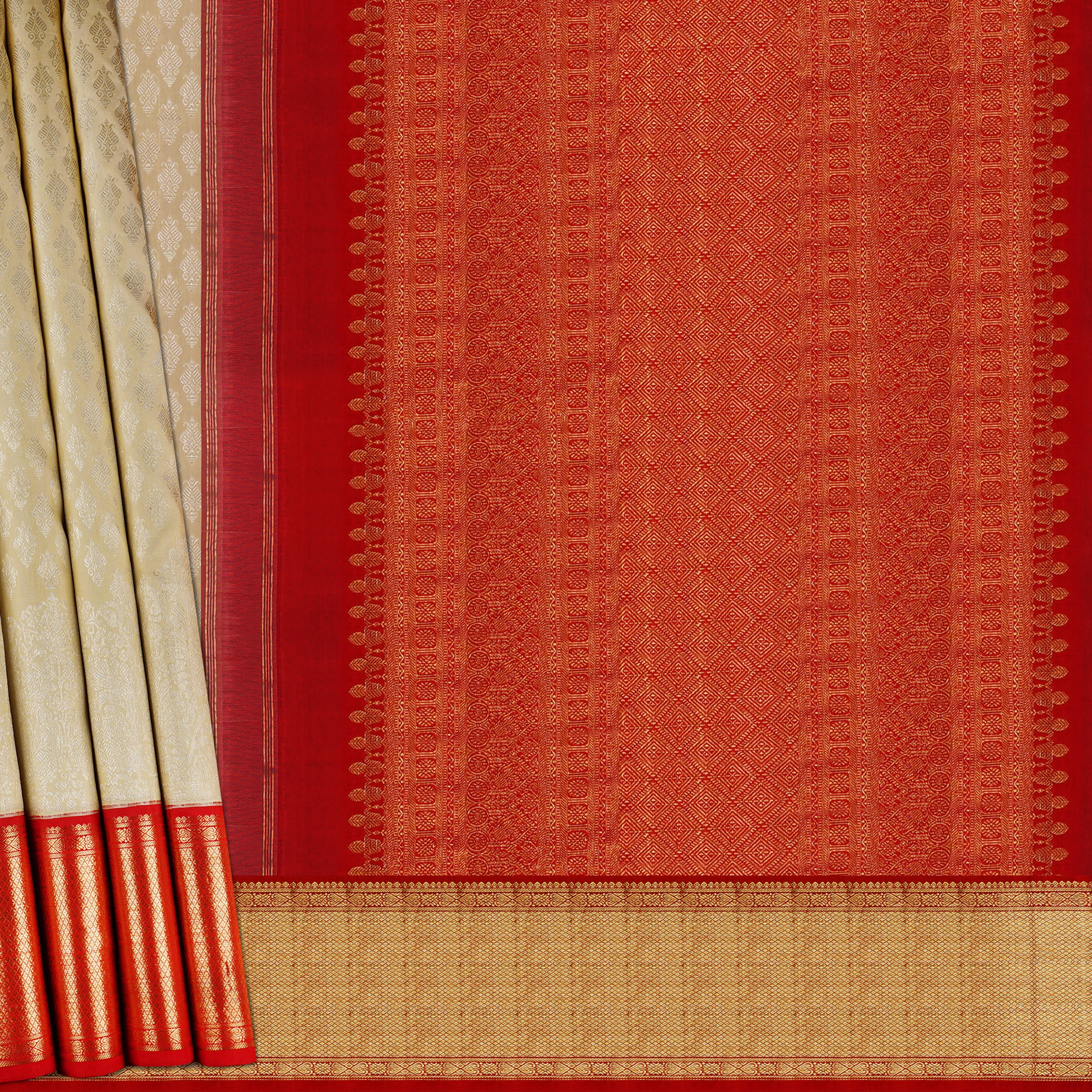 Handwoven Cream with Red Kanjivaram Silk Saree - 1869T004265DSC