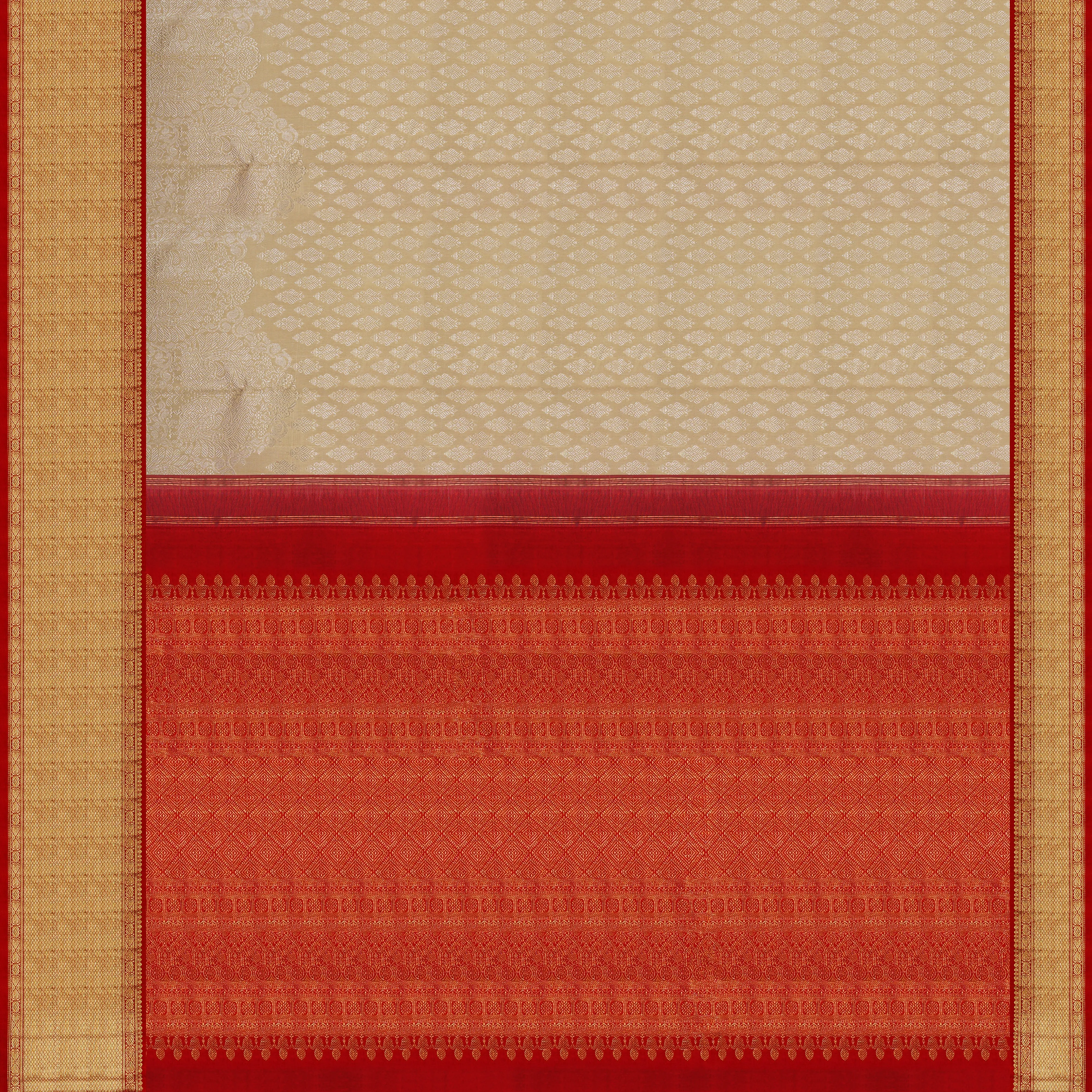 Handwoven Cream with Red Kanjivaram Silk Saree - 1869T004265DSC